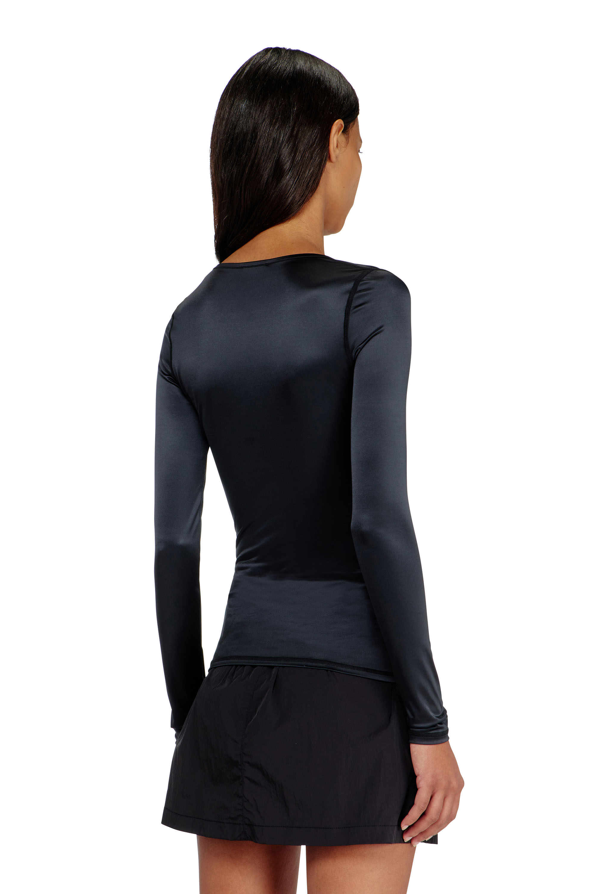 Diesel - T-ELPHIN-LS, Top slim in nylon con scollo rotondo e ricamo Logo Oval D Donna in Nero - 4