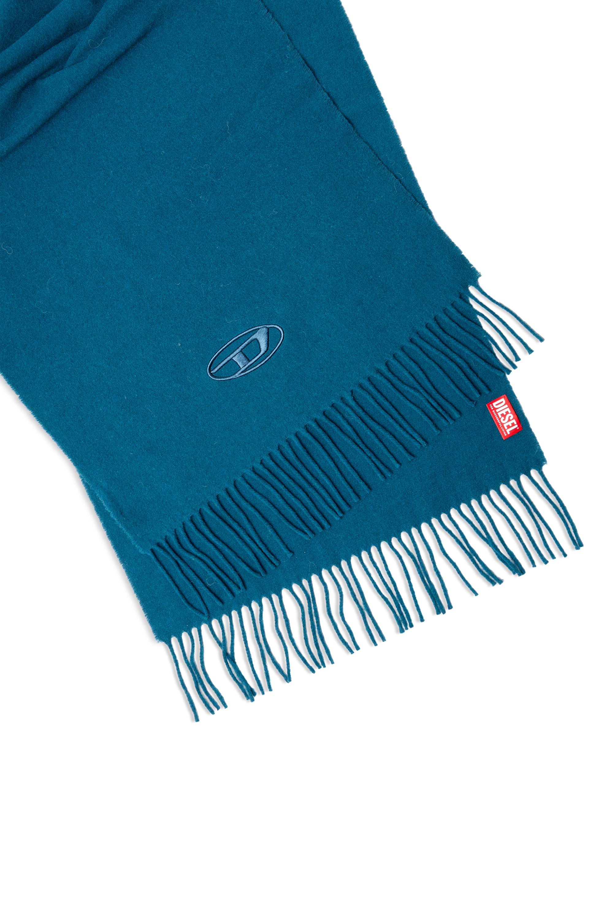 Diesel - S-IMON-D-LONG, Sciarpa in misto lana con bordi frangiati Uomo in Blu - 3