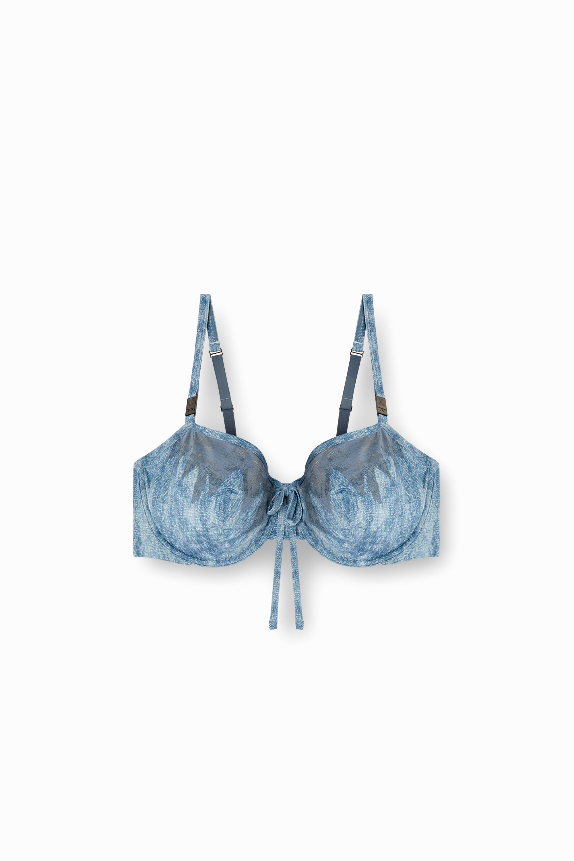 Diesel - C-BALCONETTE-LACE-BRA, Reggiseno in microfibra e pizzo camouflage Donna in Blu - 4