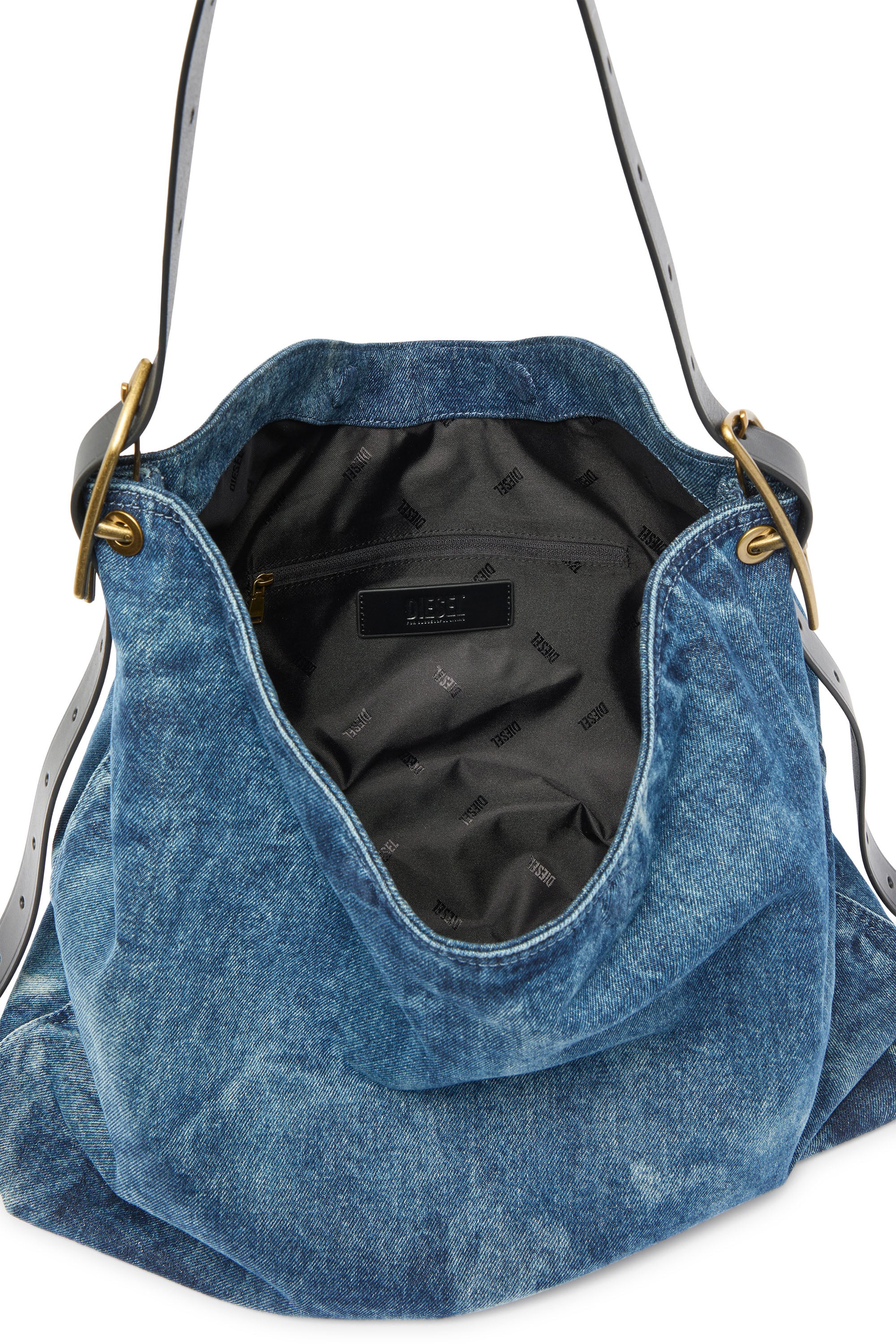Diesel - D-LINE HOBO L, D-Line-Borsa hobo in denim Donna in Blu - 6