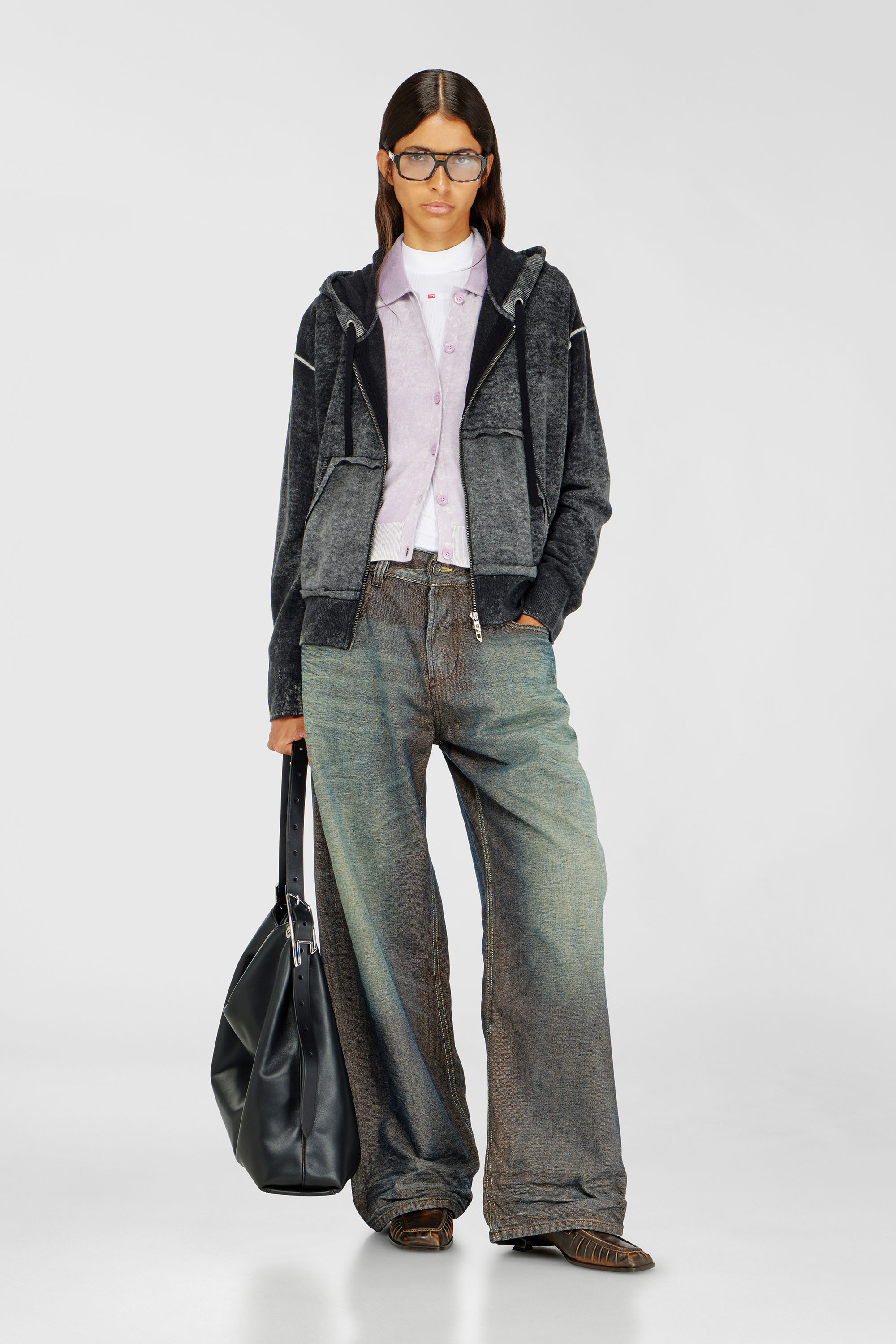 Diesel - M-HERMINE, Cardigan con cappuccio in lana con stampa interna Donna in Multicolor - 2