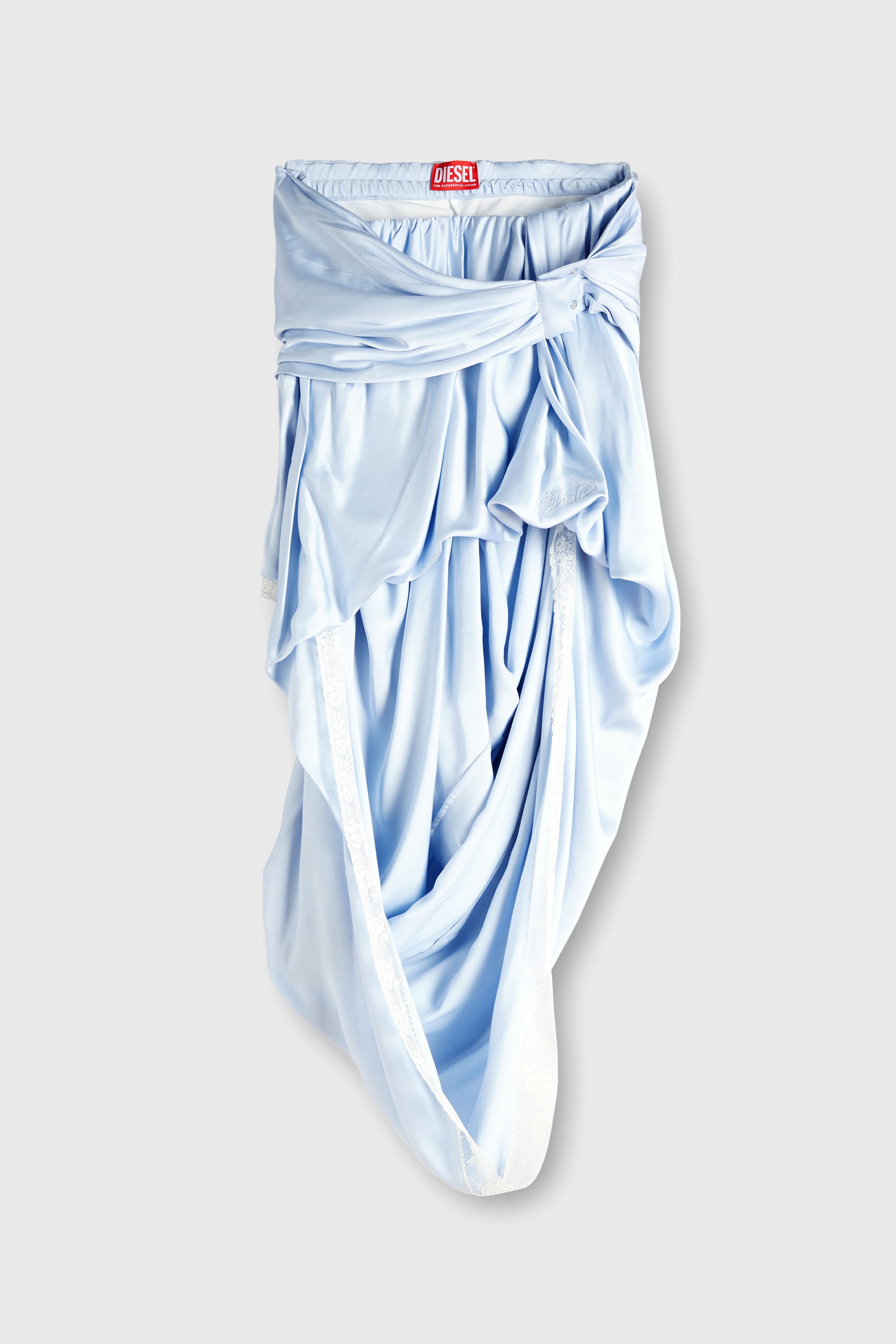 Diesel - O-WANDA, Gonna midi in raso drappeggiato con bordo in pizzo Donna in Blu - 2
