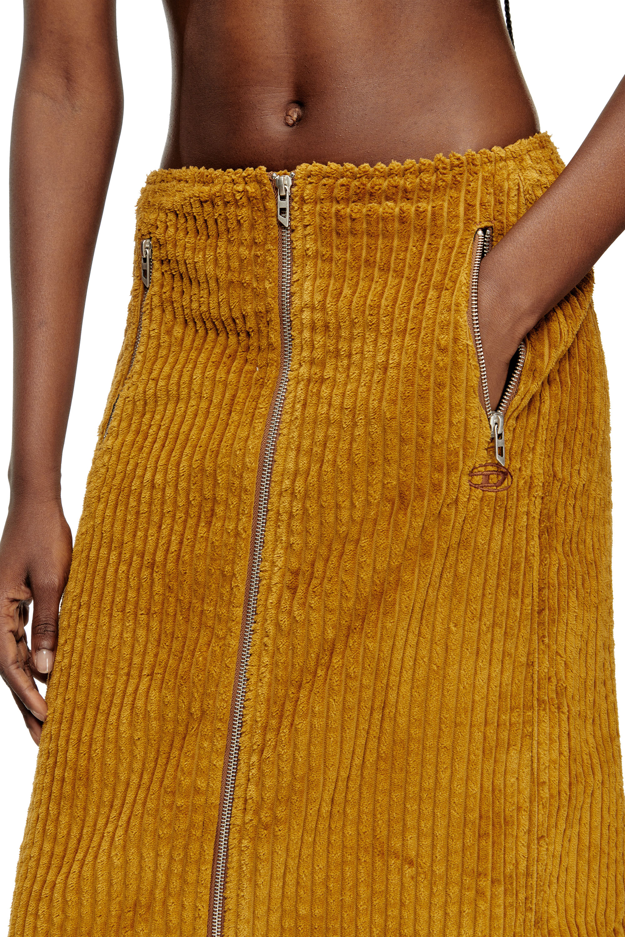 Diesel - O-LLIPOP, Gonna midi in cotone con zip Donna in Marrone - 4