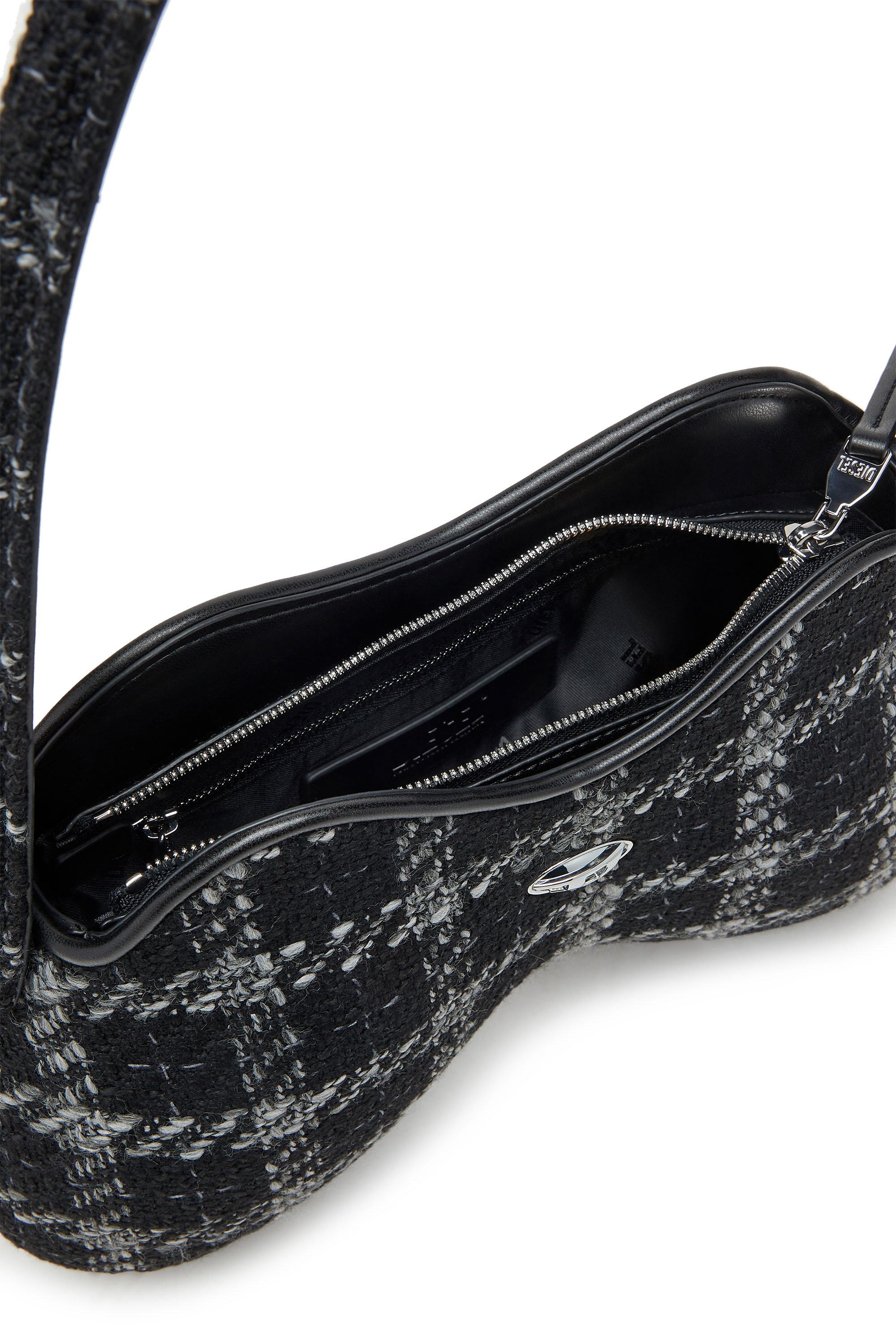 Diesel - DOUBLE-D SHOULDER, Double-D-Borsa a spalla con motivo pied-de-poule Donna in Nero - 3