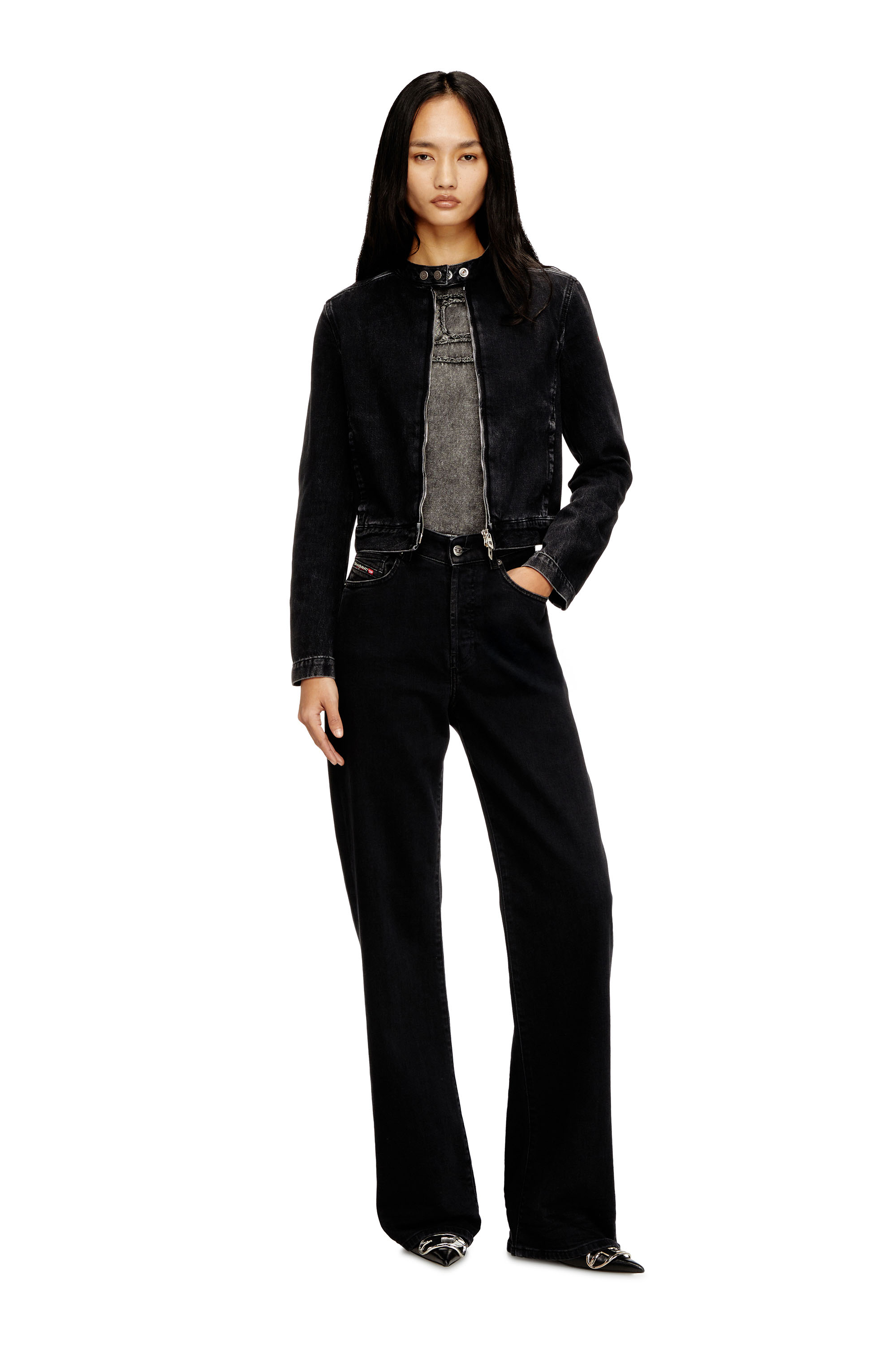 Diesel - DE-MORNIN, Giacca da motociclista in denim lavaggio clean Donna in Nero - 2