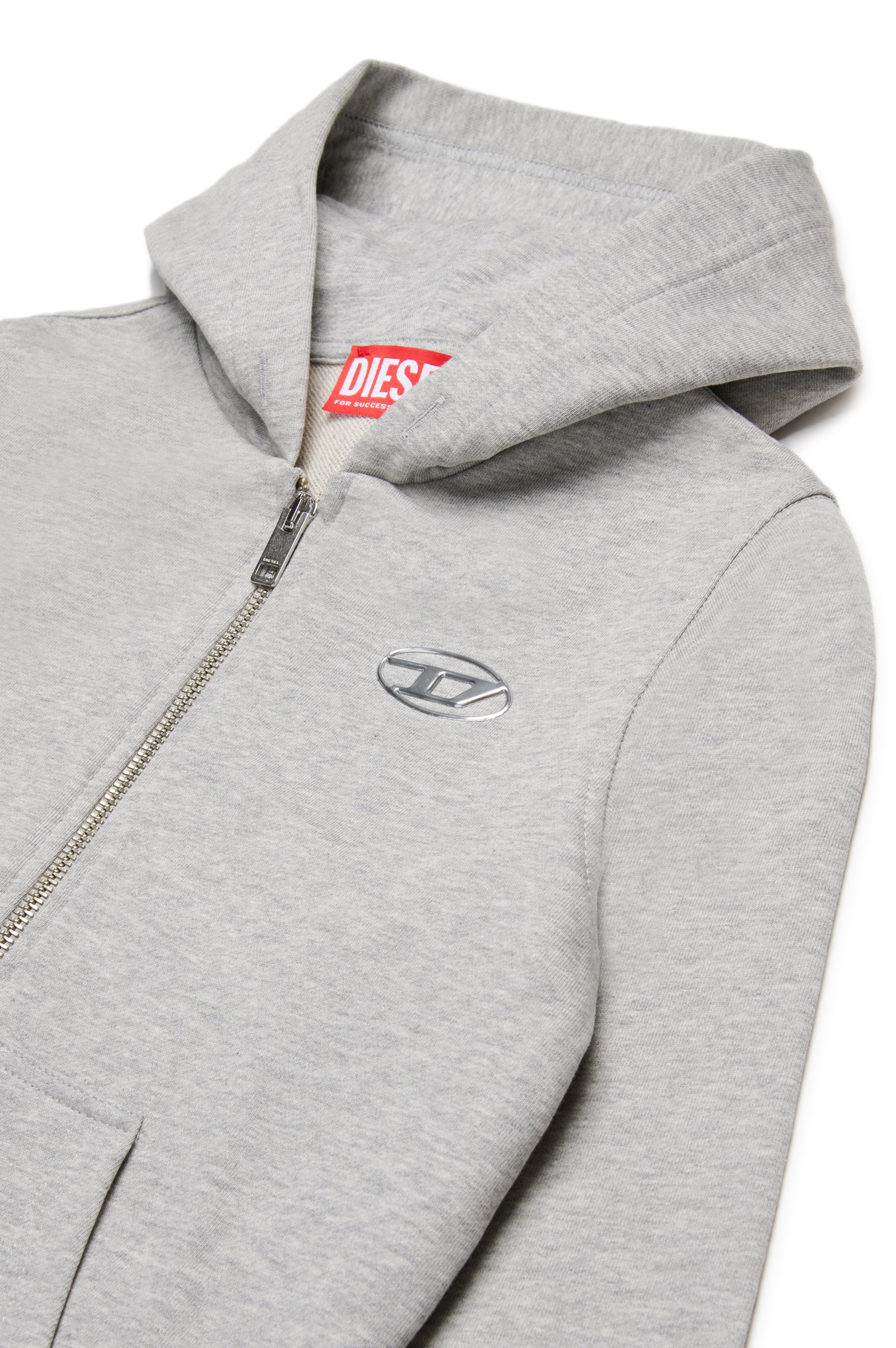 Diesel - SMACIS, Felpa con cappuccio con zip e Oval D effetto metallo Uomo in Grigio - 3