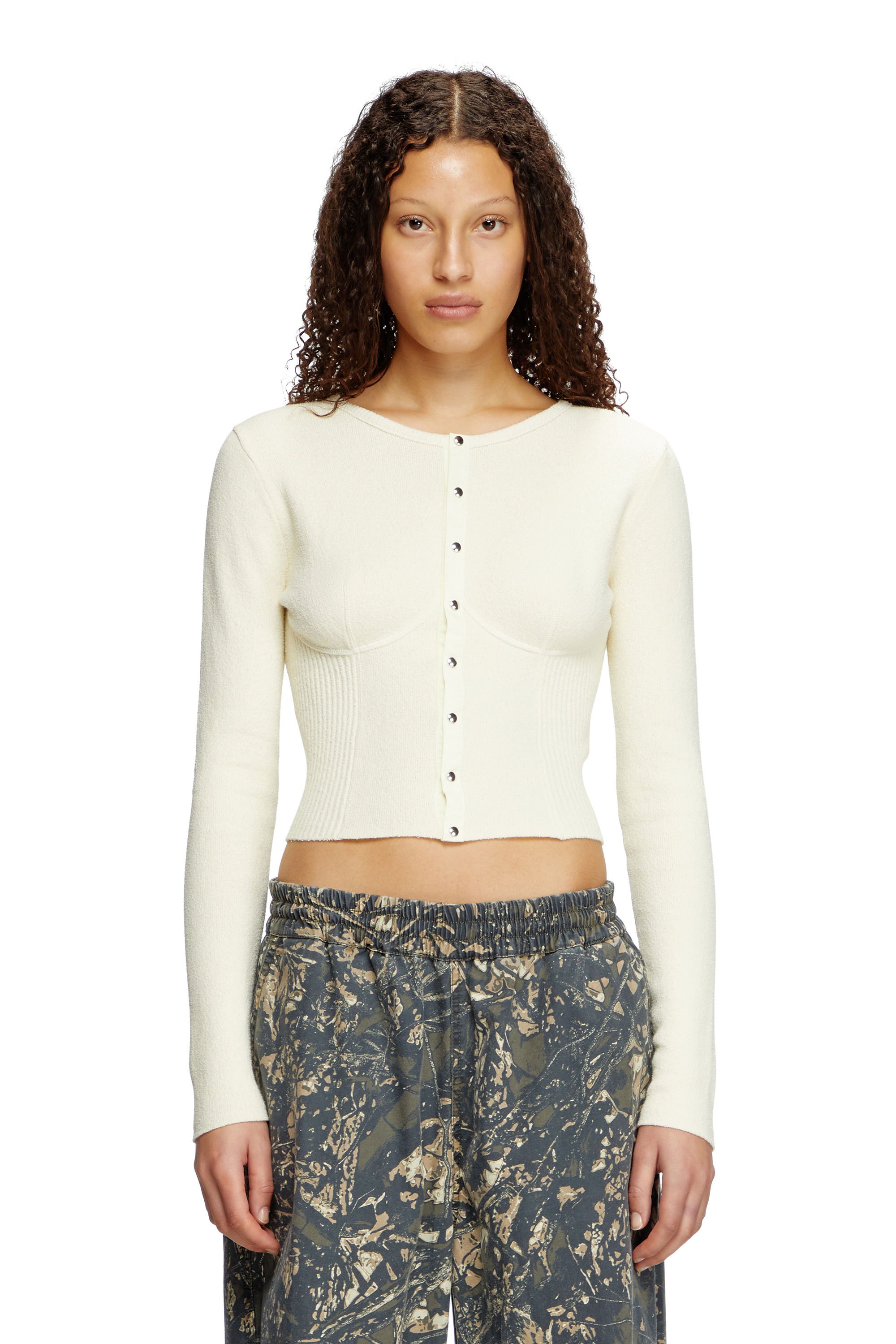 Diesel - M-LESTA, Cardigan cropped in stile bustier Donna in Bianco - 1