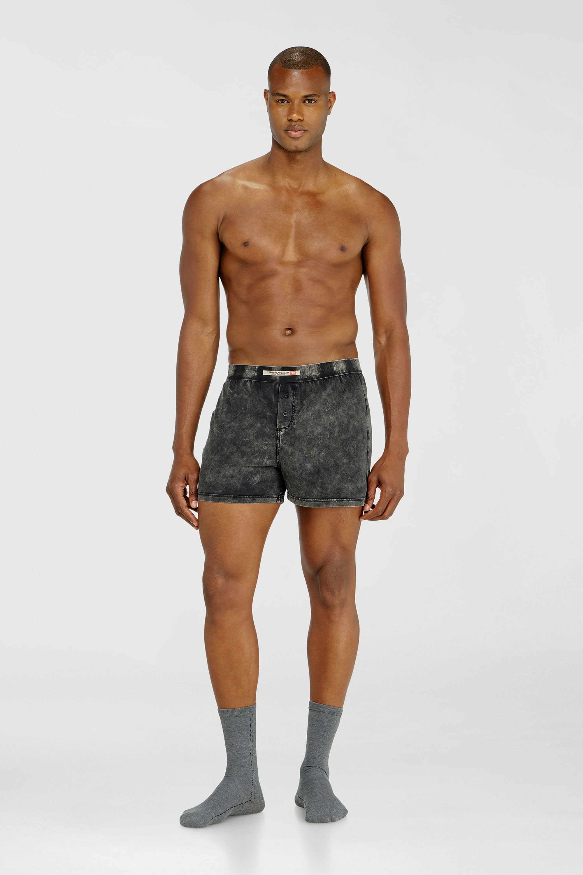 Diesel - STARPER-EL-DNM, Boxer lungo in cotone effetto denim Uomo in Grigio - 1