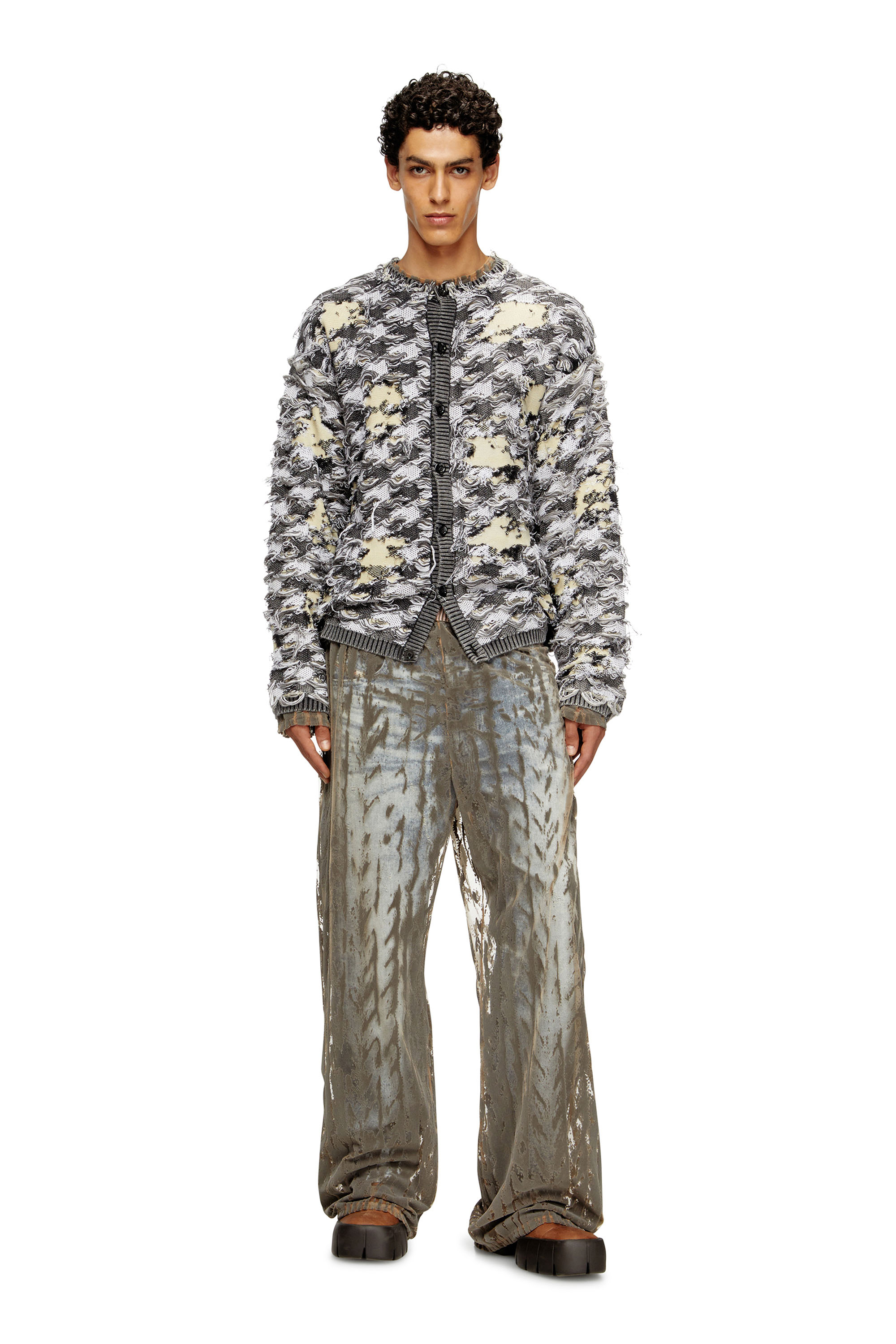 Diesel - K-VALBOR, Cardigan in jaquard dévoré con motivo a quadri Uomo in Multicolor - 2