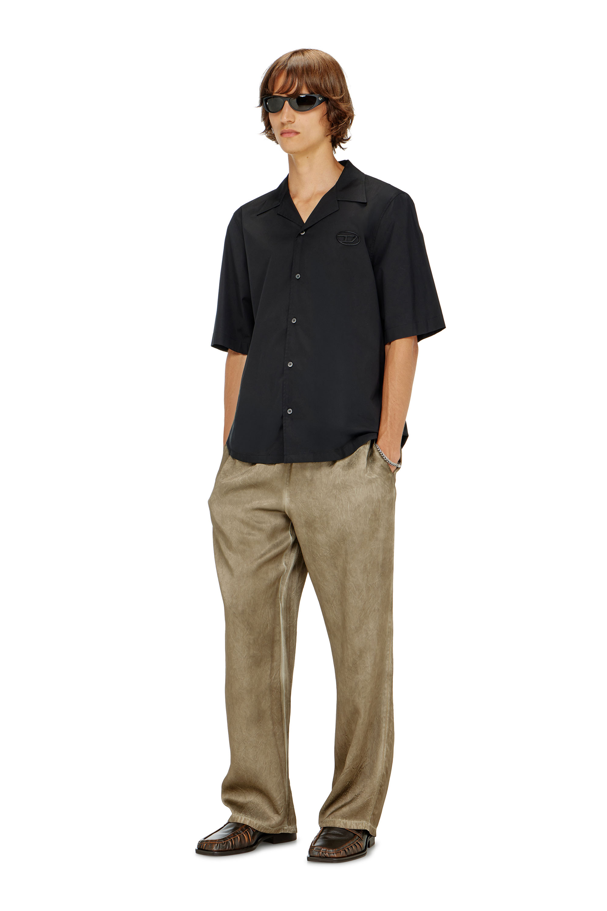 Diesel - S-MAC-GSBH, Camicia in popeline elasticizzato con ricamo Oval D Uomo in Nero - 1