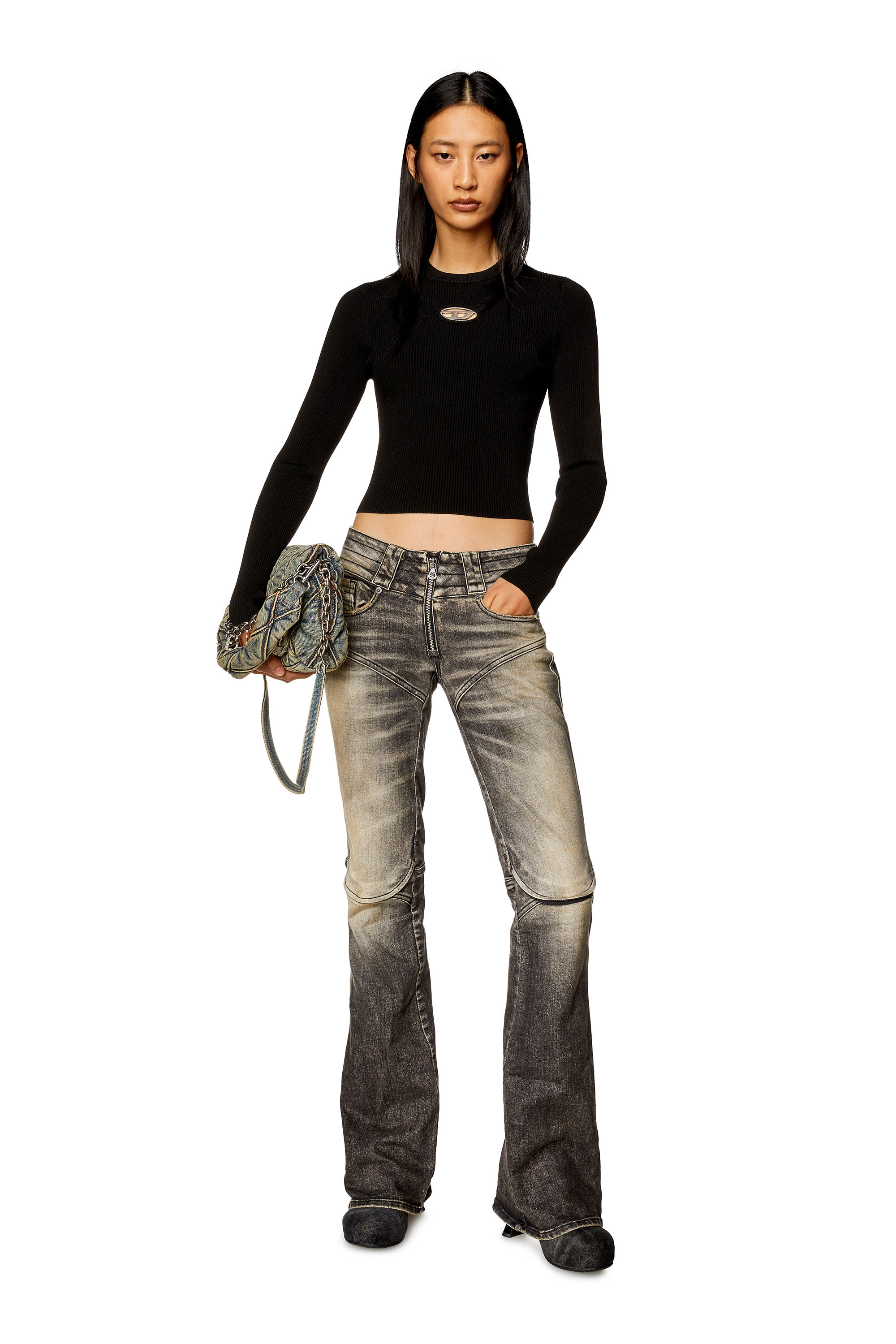 Diesel - M-VALARY, Maglia a maniche lunghe a coste Donna in Nero - 1