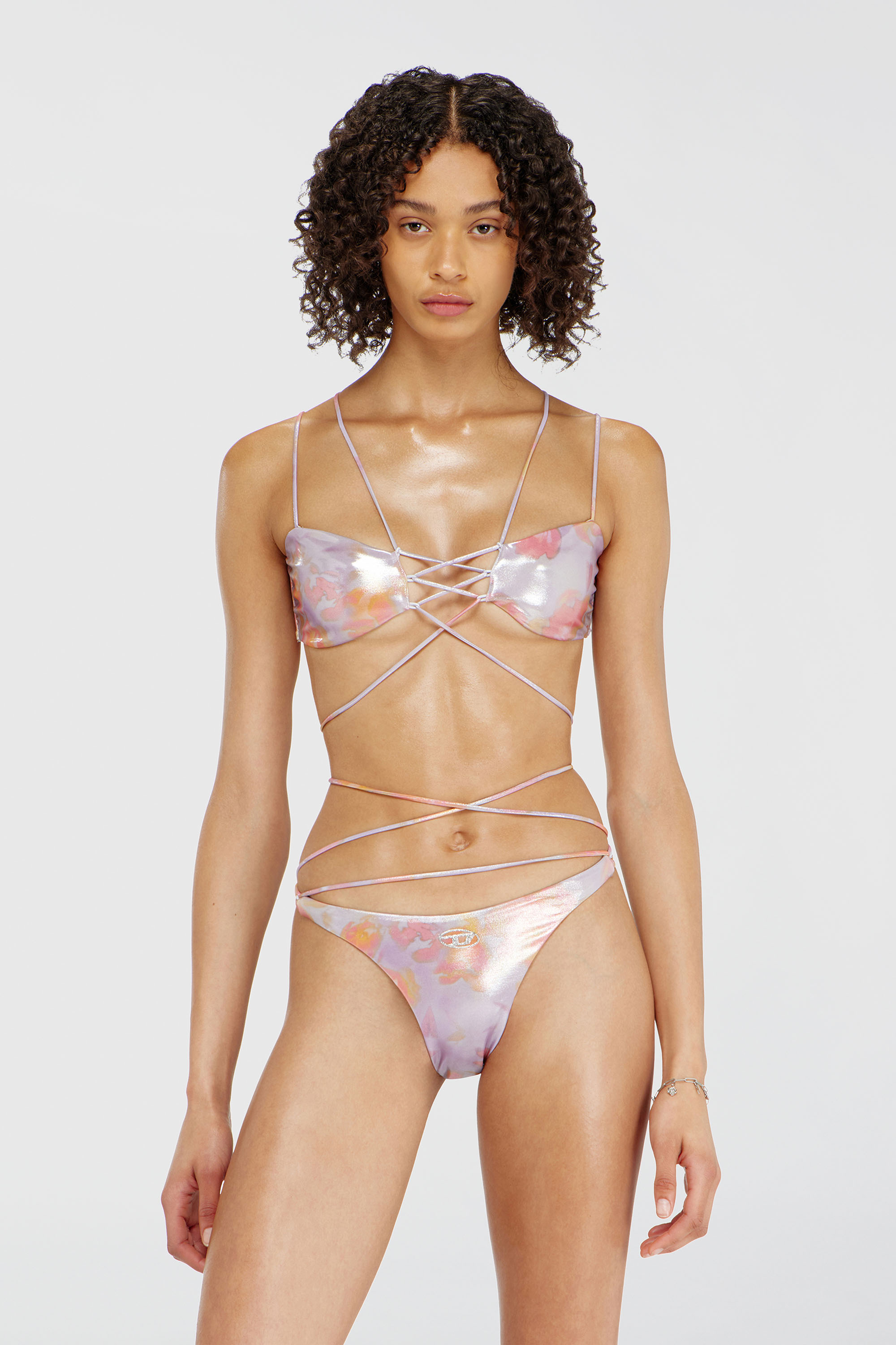 Diesel - NADINE-UTLT, Bikini con spalline metalliche e stampa floreale Donna in Viola - 1