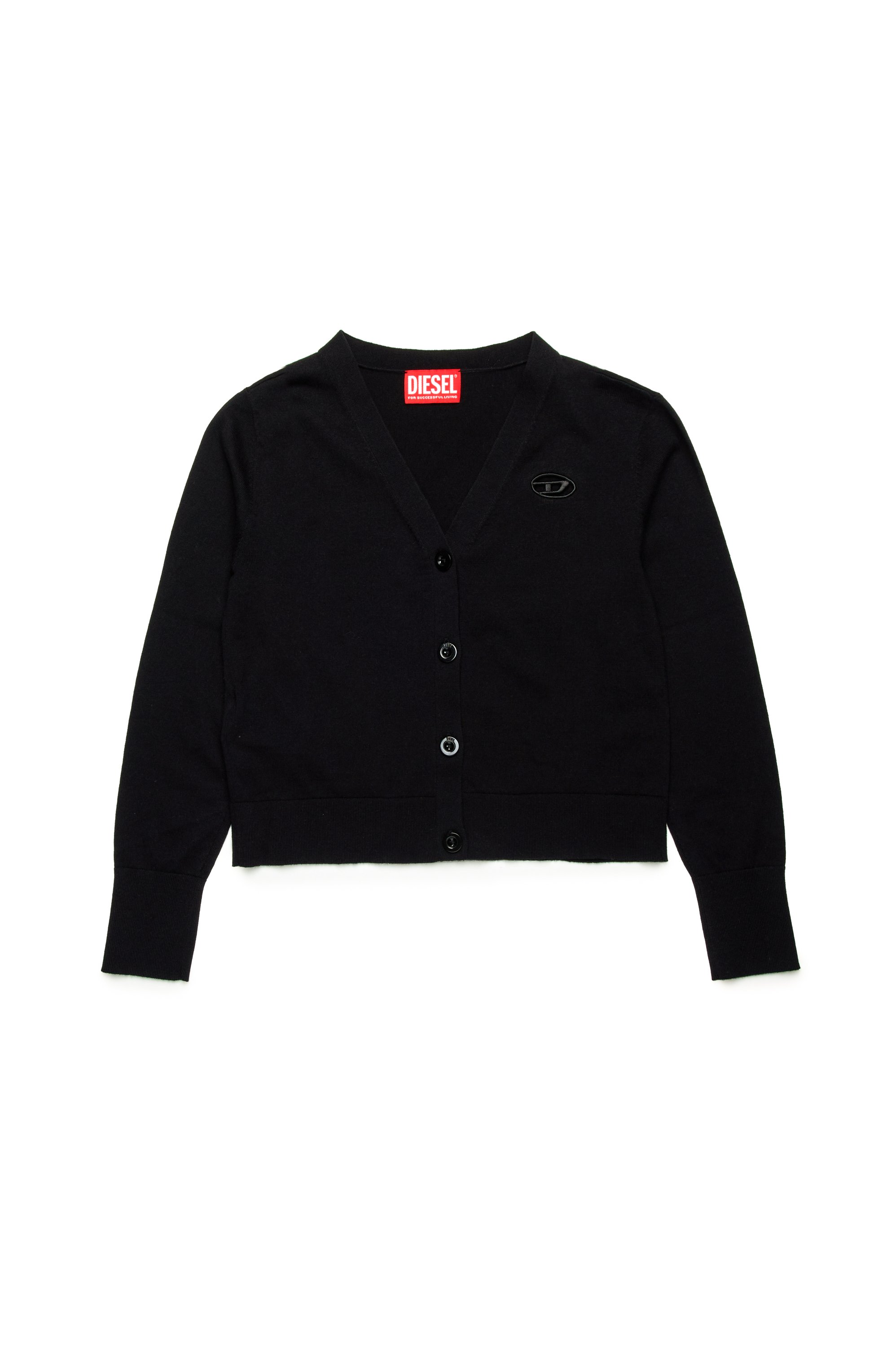 Diesel - KMARTE, Cardigan con logo Oval D cut-out Donna in Nero - 1