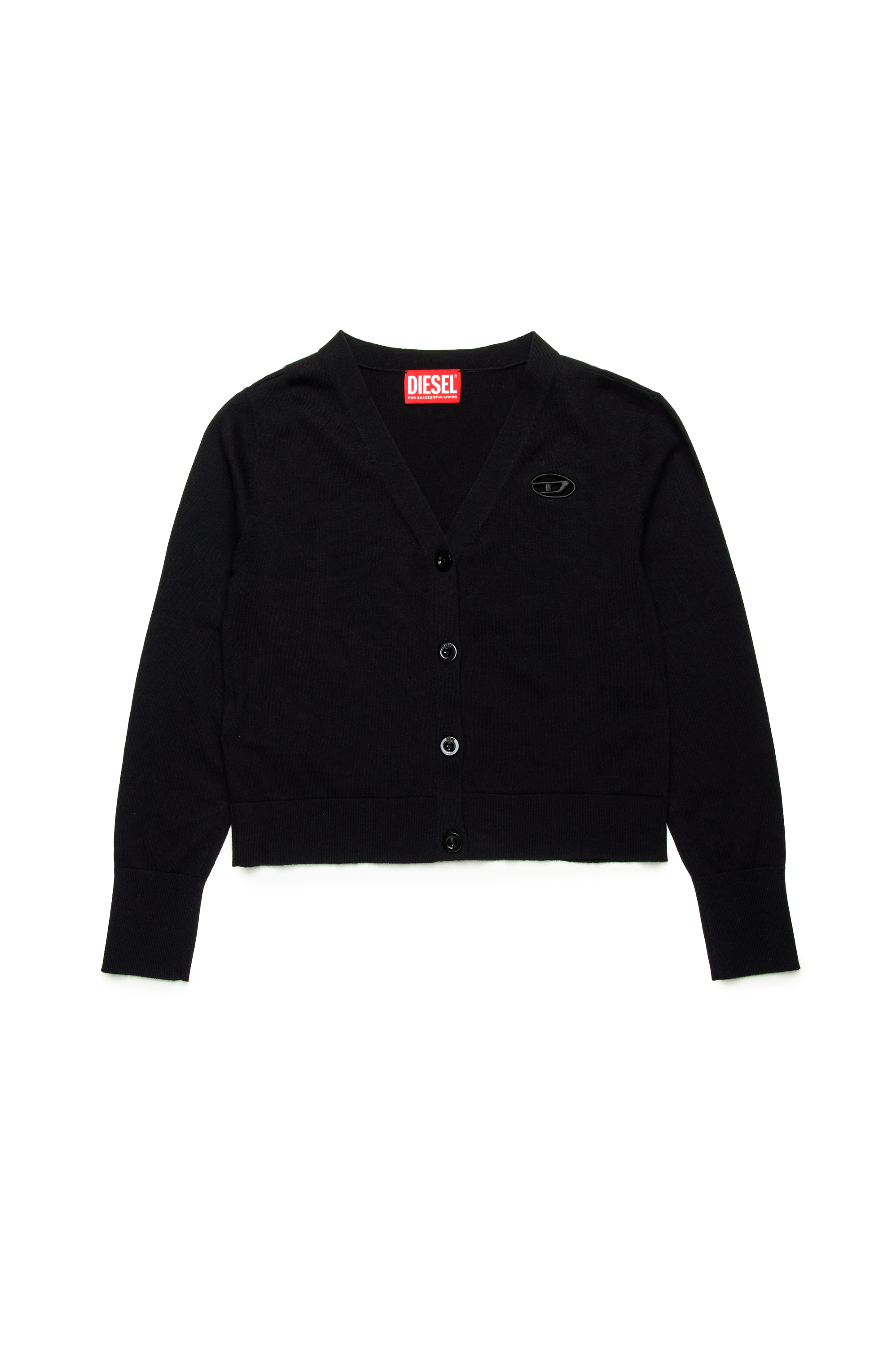 Diesel - KMARTE, Cardigan con logo Oval D cut-out Donna in Nero - 1