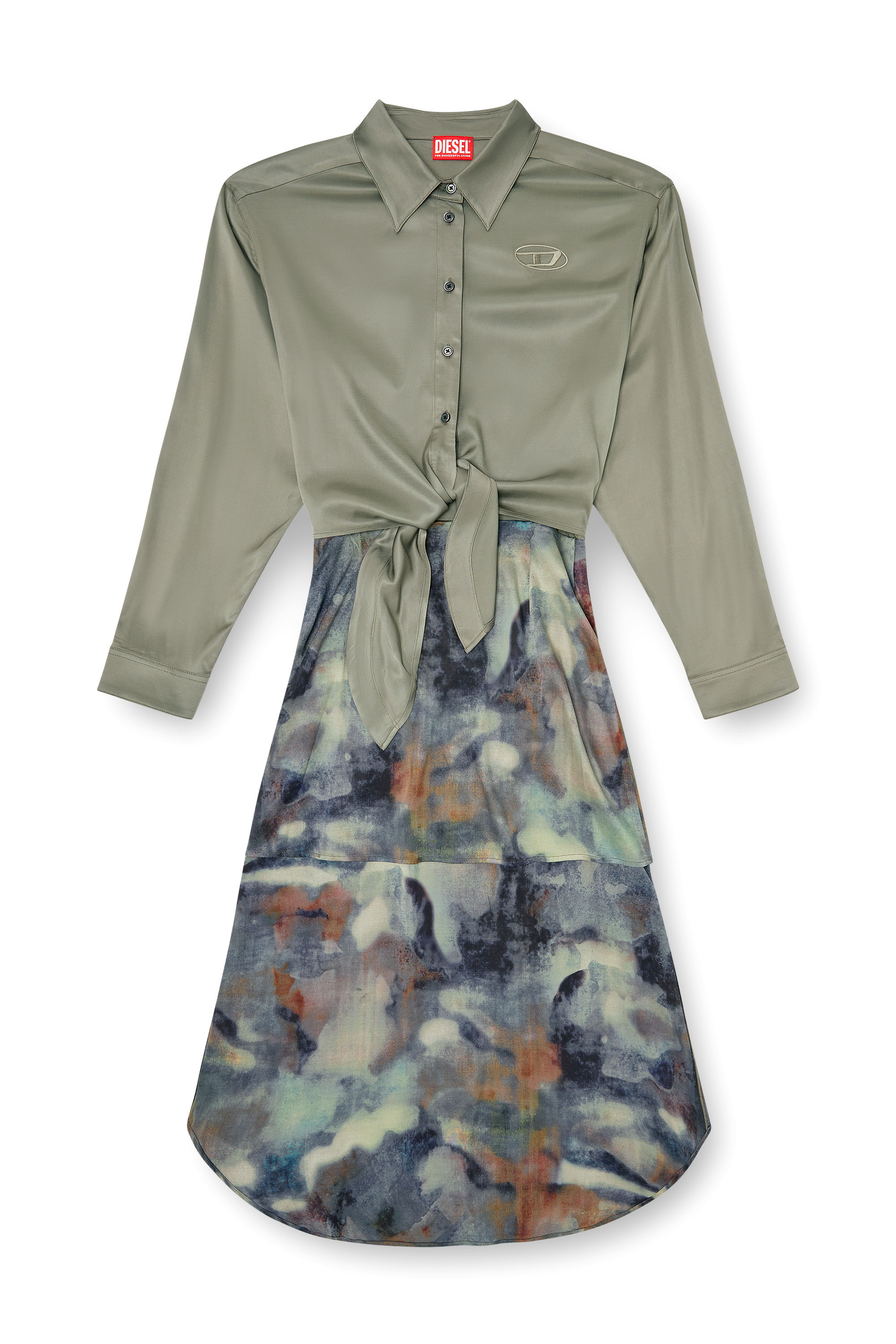 Diesel - D-ELTA, Abito midi in raso con nodo Donna in Multicolor - 1