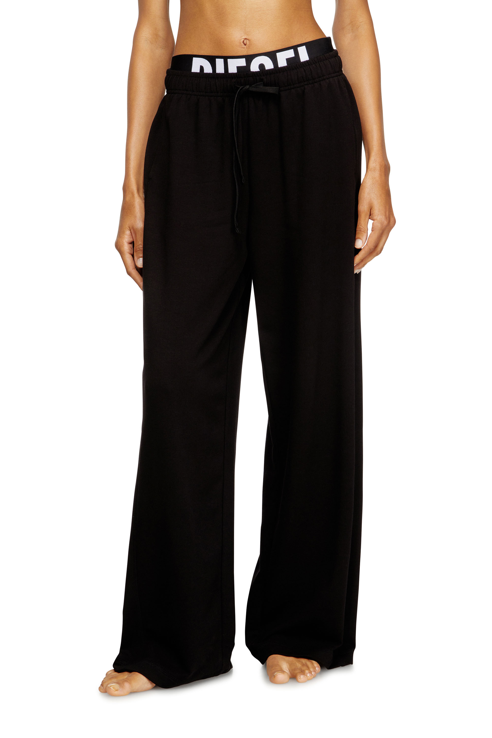 Diesel - LESLIE-D-POP, Pantaloni da tuta in spugna di cotone con fascia in vita con logo Donna in Nero - 2