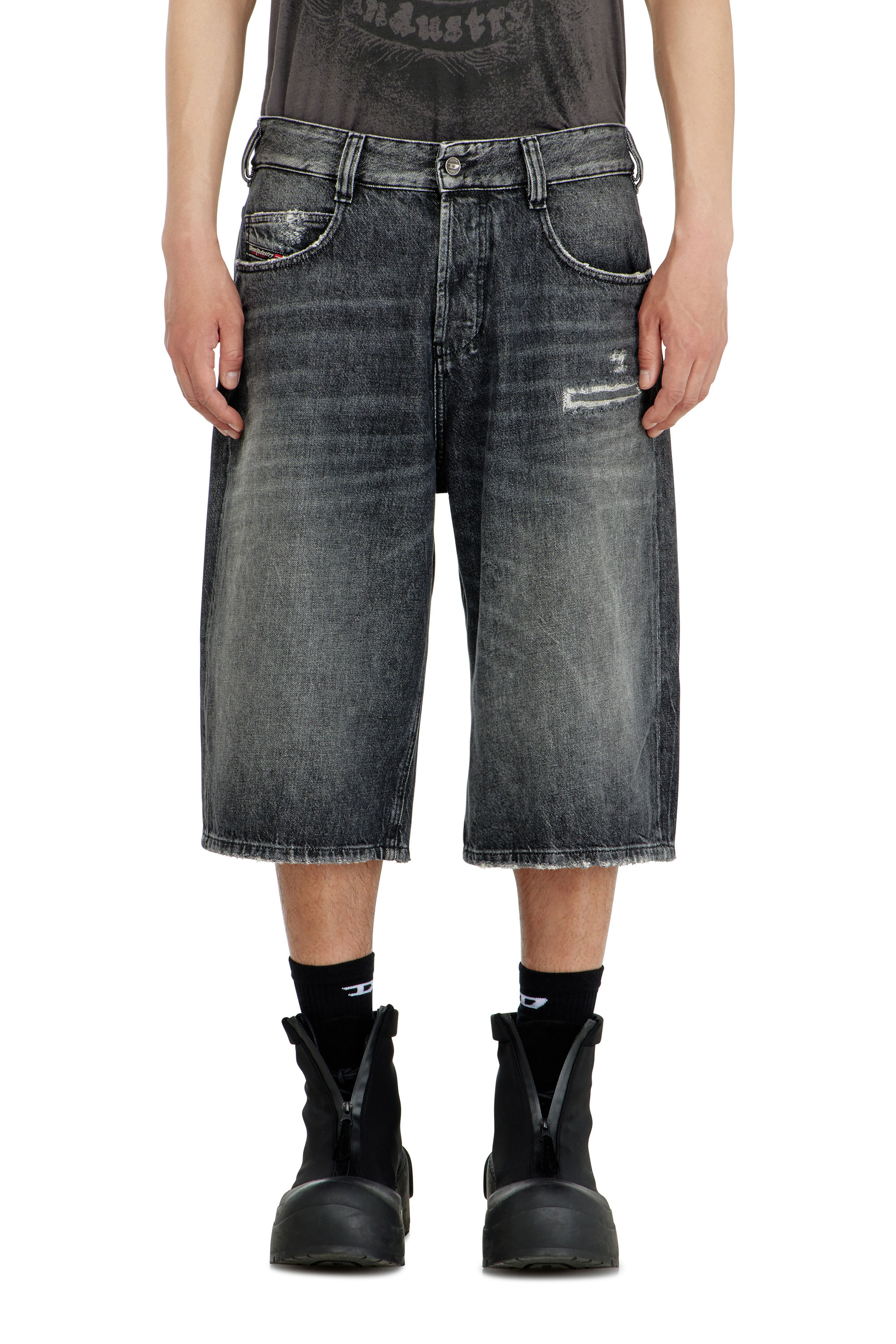 Diesel - D-ENIM-M-SHORT, Pantaloni corti relaxed in denim con rotture Unisex in Grigio - 2