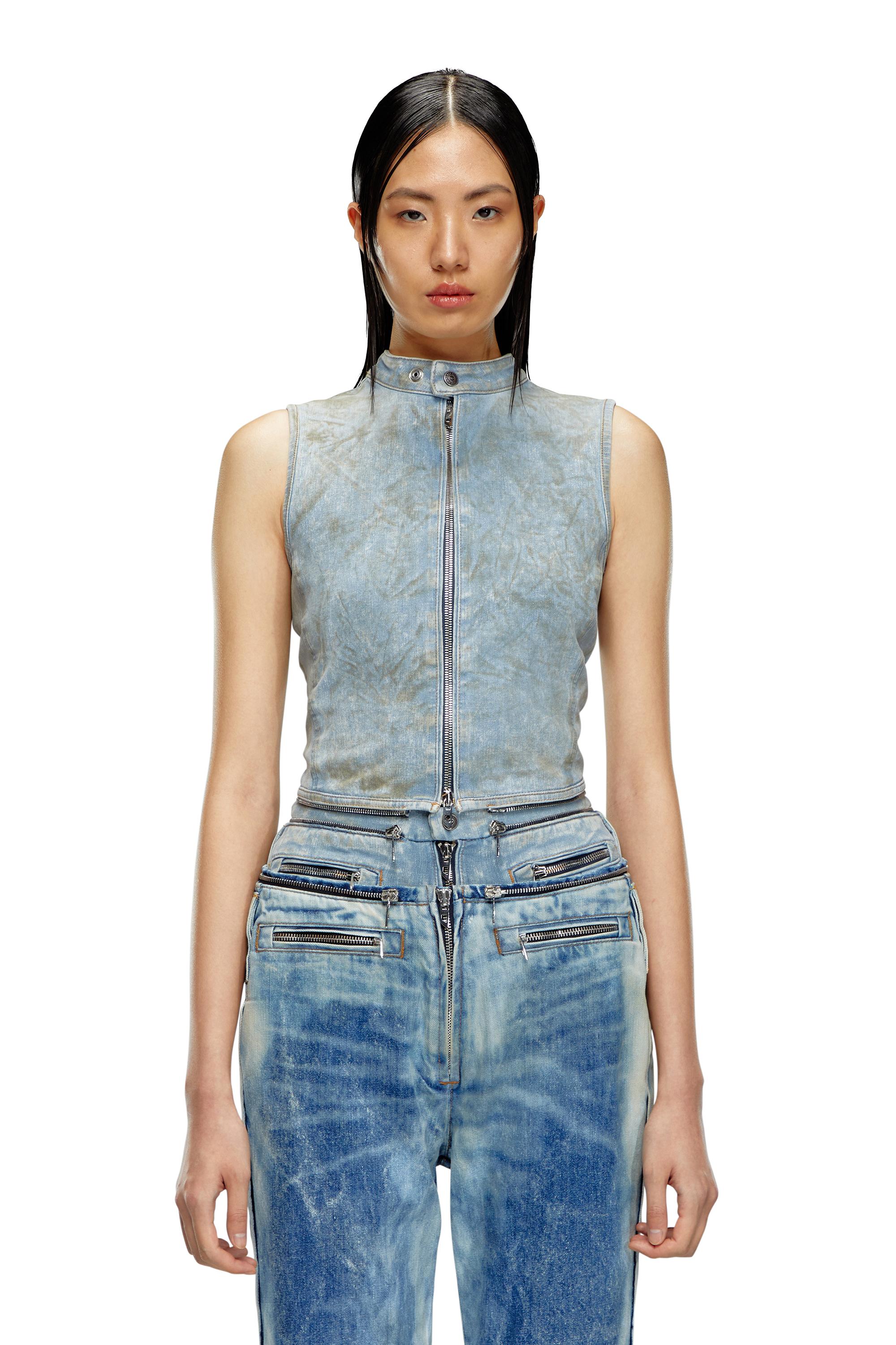 Diesel - DE-NATA-FSE, Top second-skin in denim con dettagli biker Donna in Blu - 6