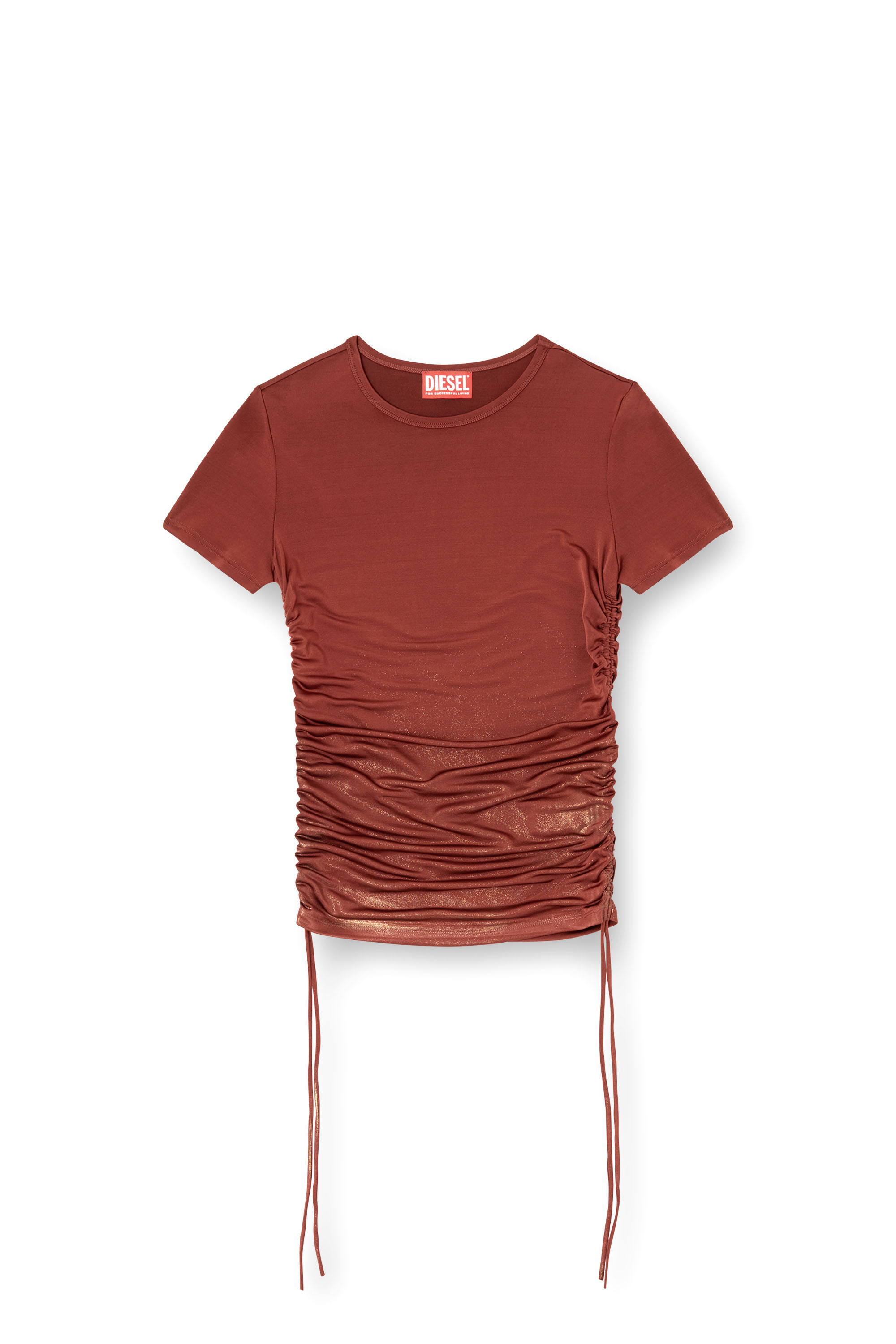 Diesel - T-REY, Jersey top con coulisse sui fianchi Donna in Marrone - 3