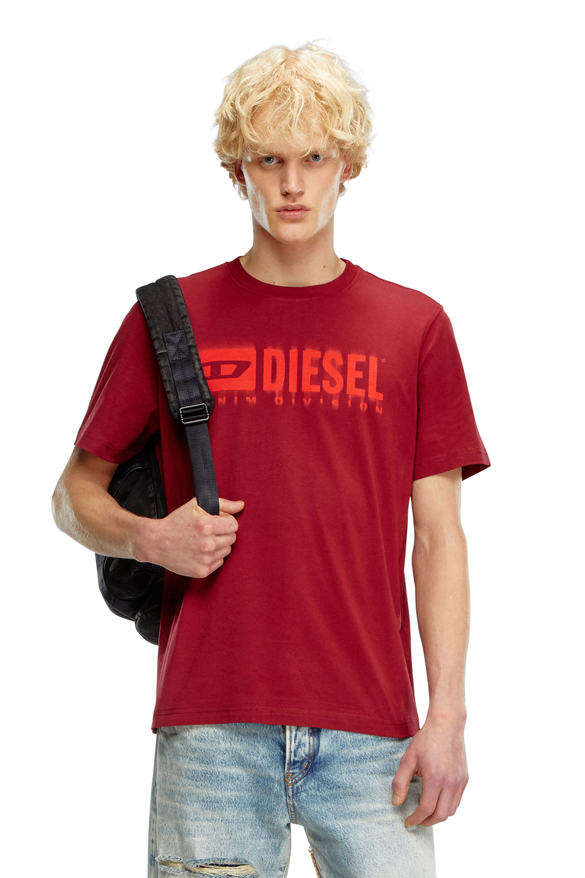 Diesel - T-ADJUST-Q7, Man's T-shirt with blurry Diesel logo in Red - 1