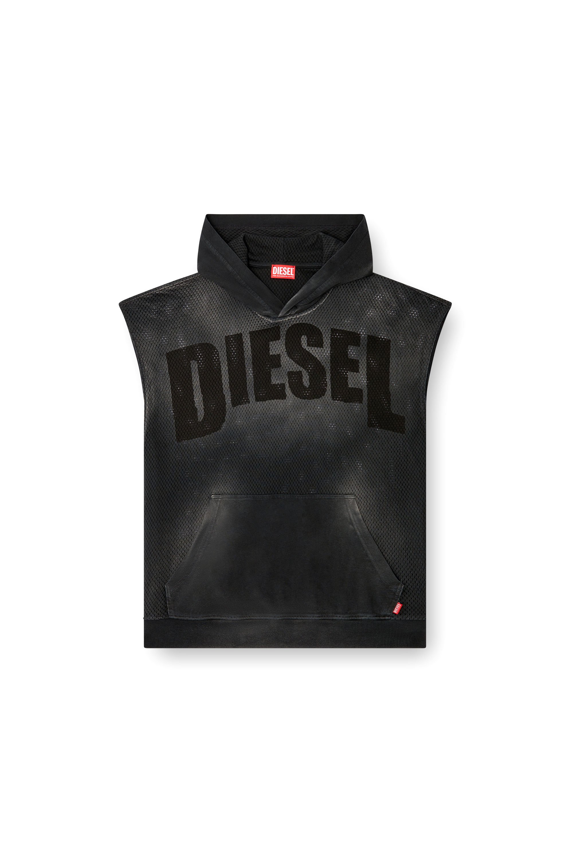 Diesel - S-BOXT-SL-MESH, Hoodie senza maniche in rete e jersey Uomo in Nero - 3