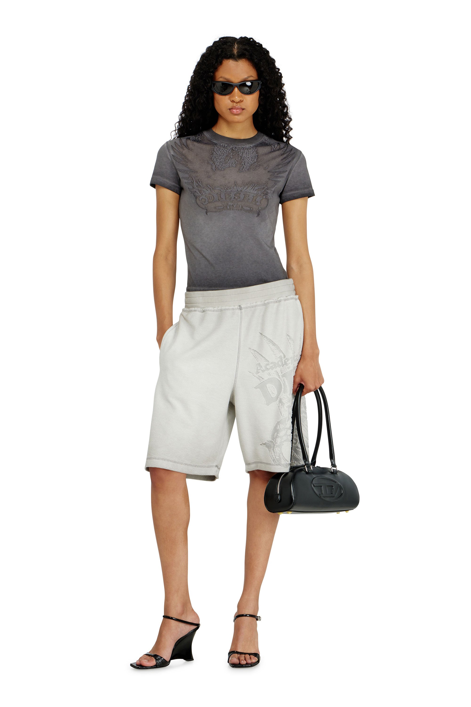 Diesel - T-ILA-AA7, T-shirt slim con d&eacute;vor&eacute; Phoenix Donna in Grigio - 2