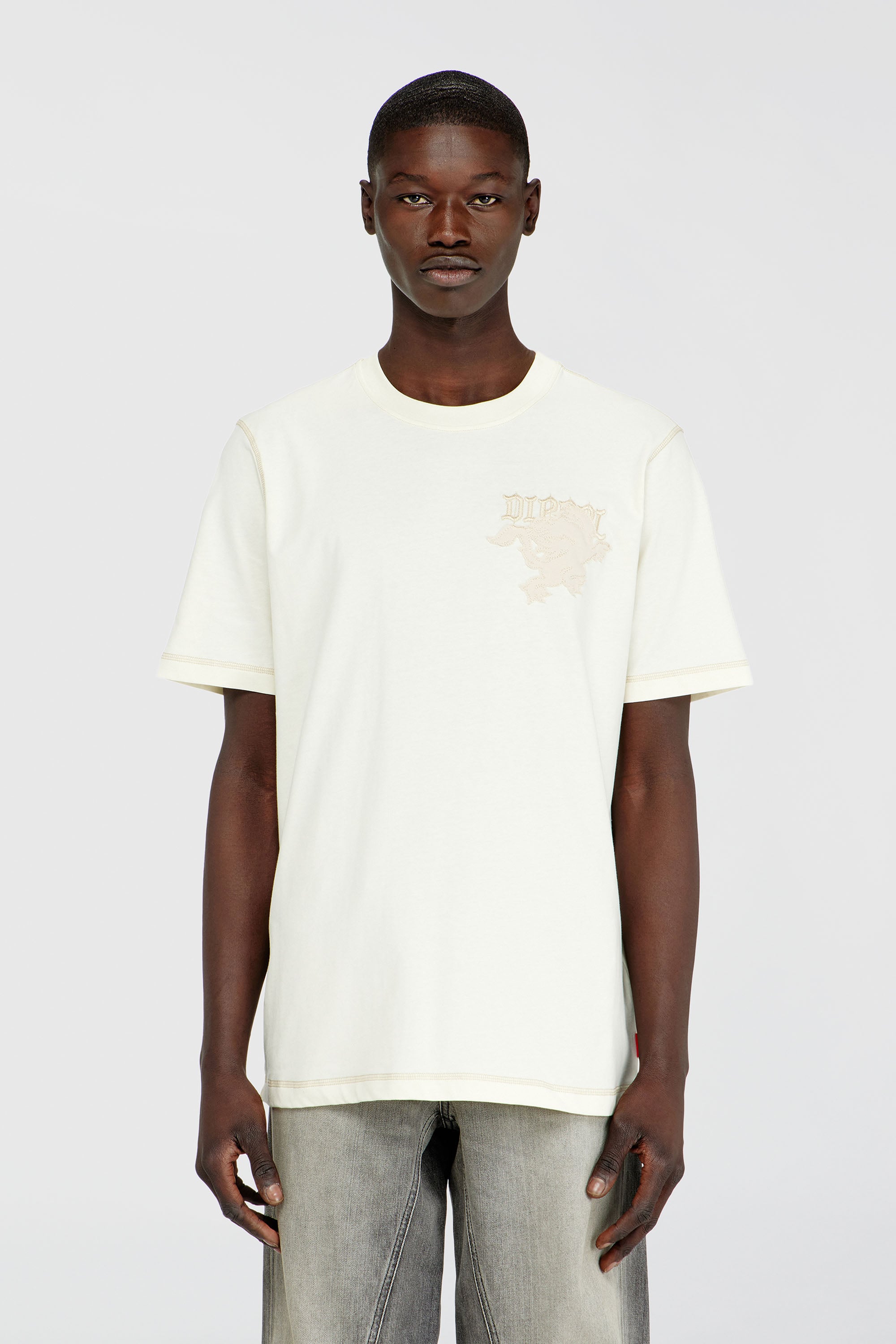 Diesel - T-ADJUST-NOTCH, Maglietta regular con patch ricamato Uomo in Bianco - 1