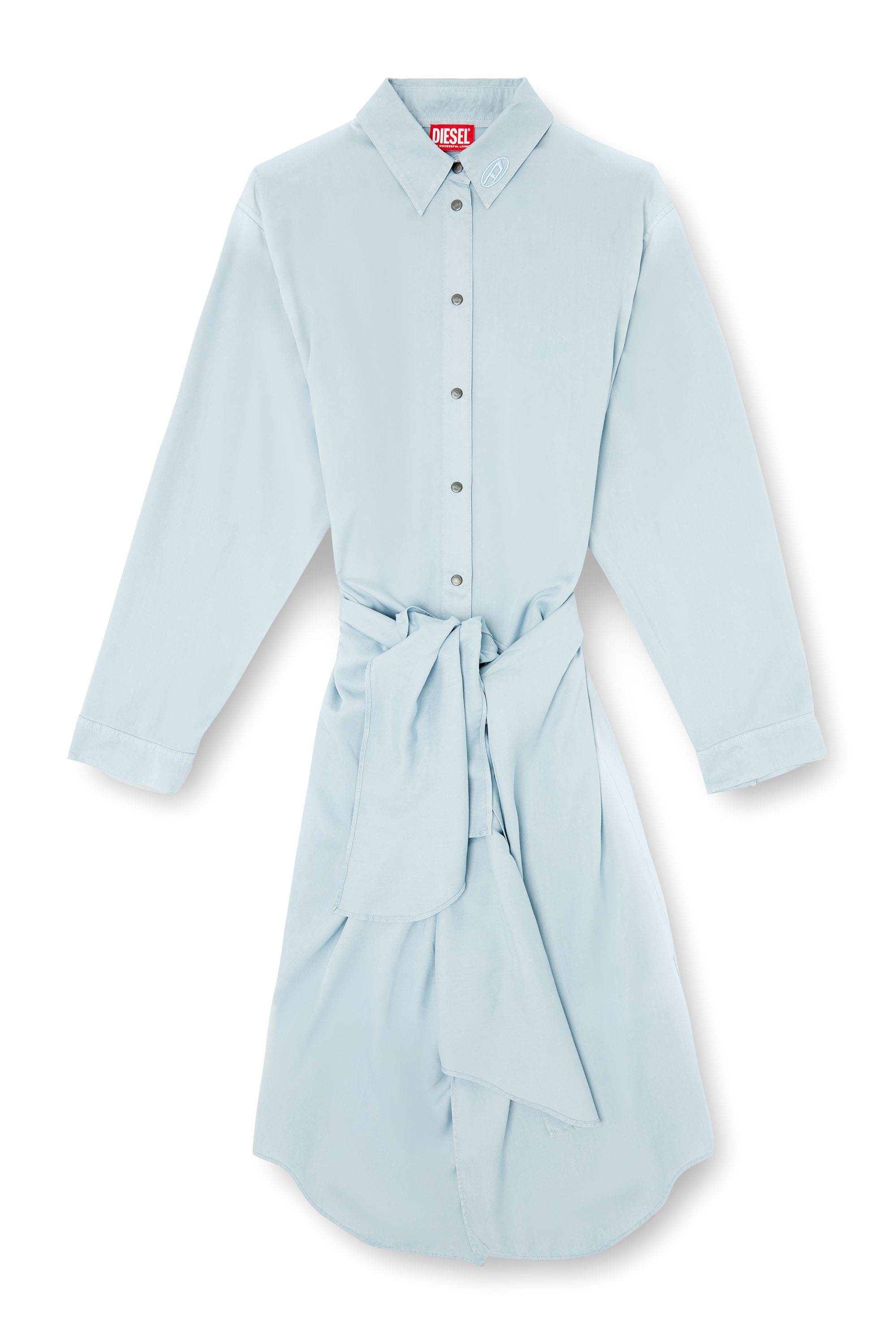 Diesel - D-ILETTA-R1, Shirt dress a portafoglio in twill trattato Donna in Blu - 3