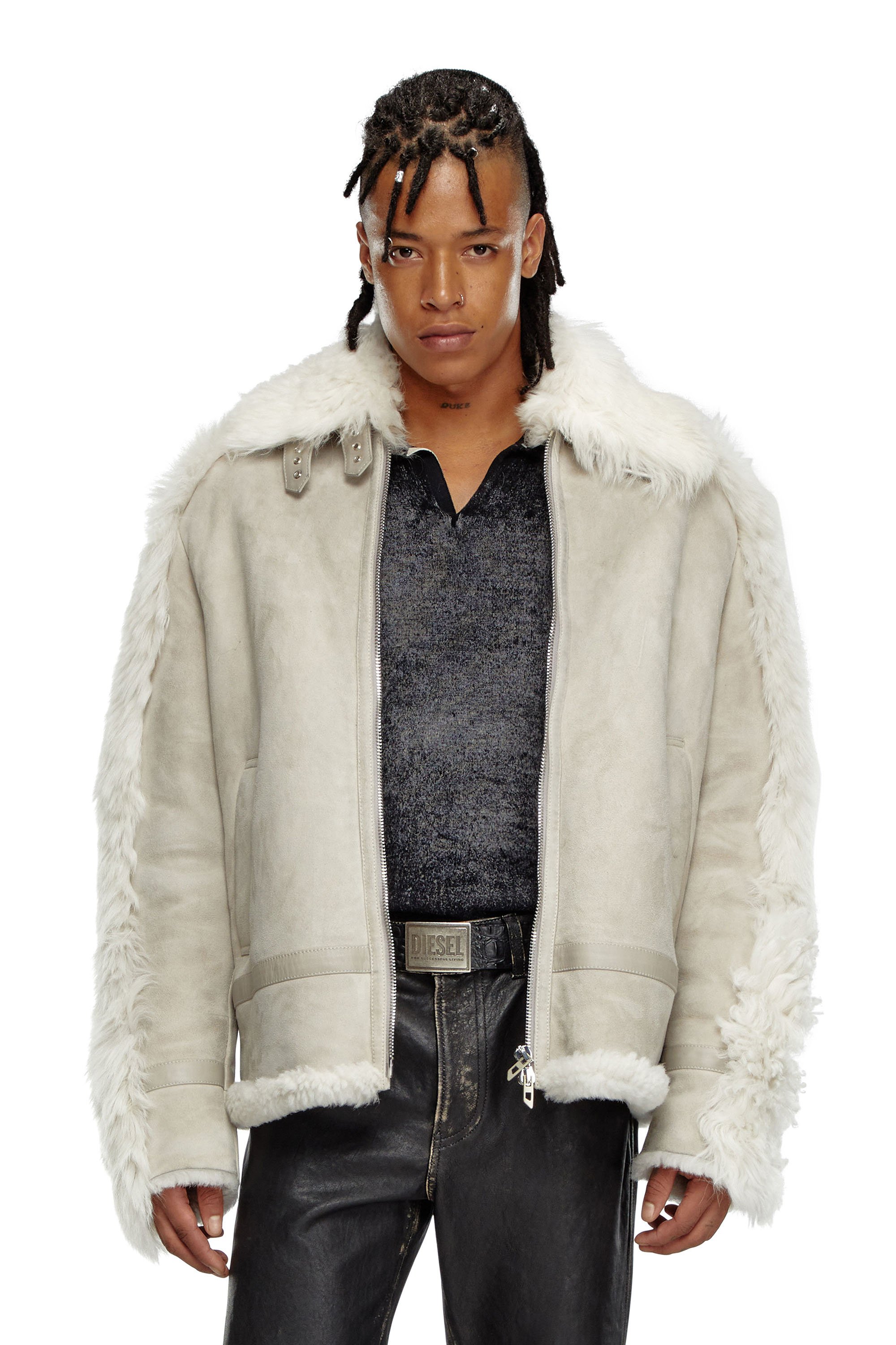 Diesel - L-OMER, Man's Shearling jacket in Grey - 1