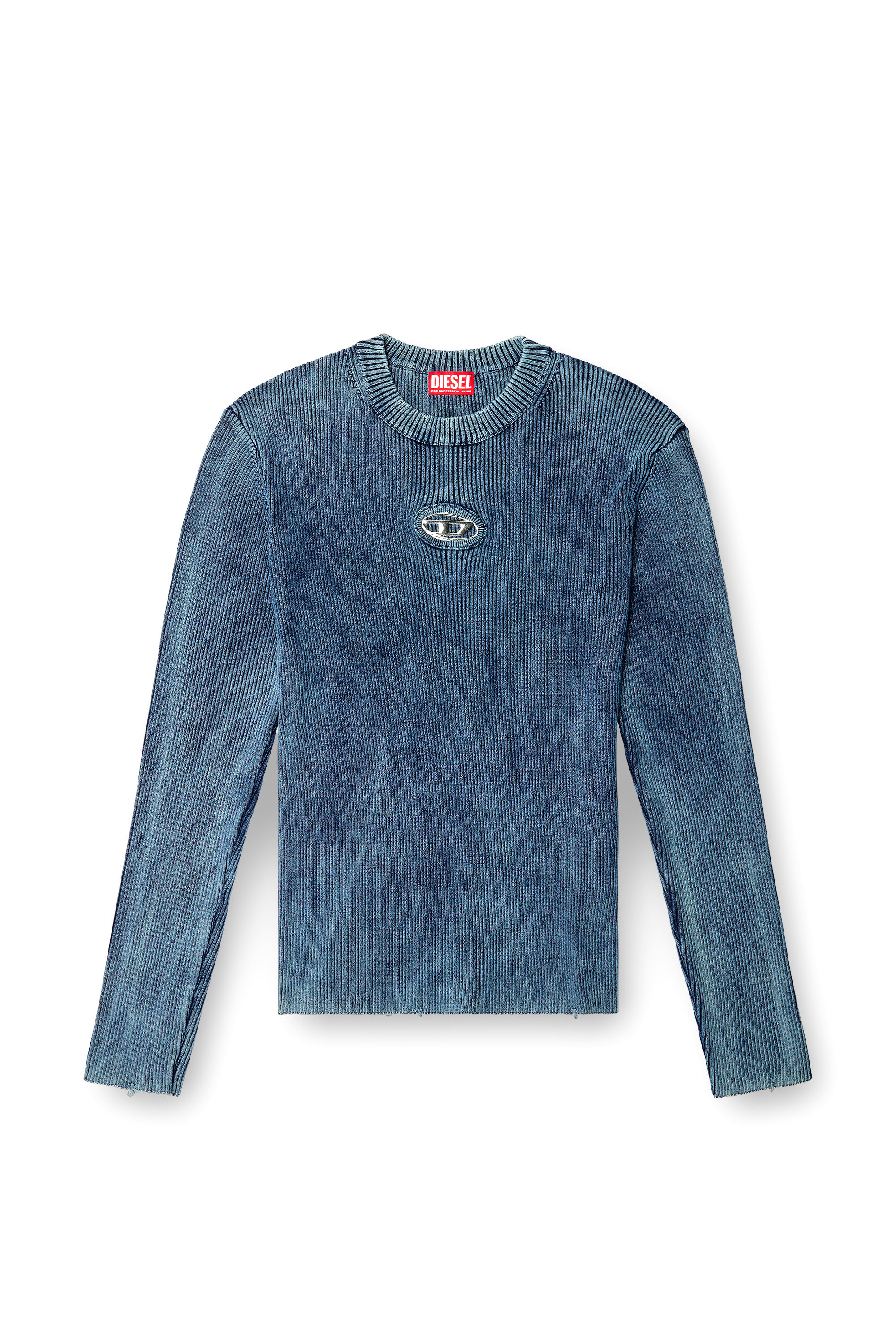 Diesel - K-DARIN-D, Maglia distressed con logo cut-out Uomo in Blu - 3