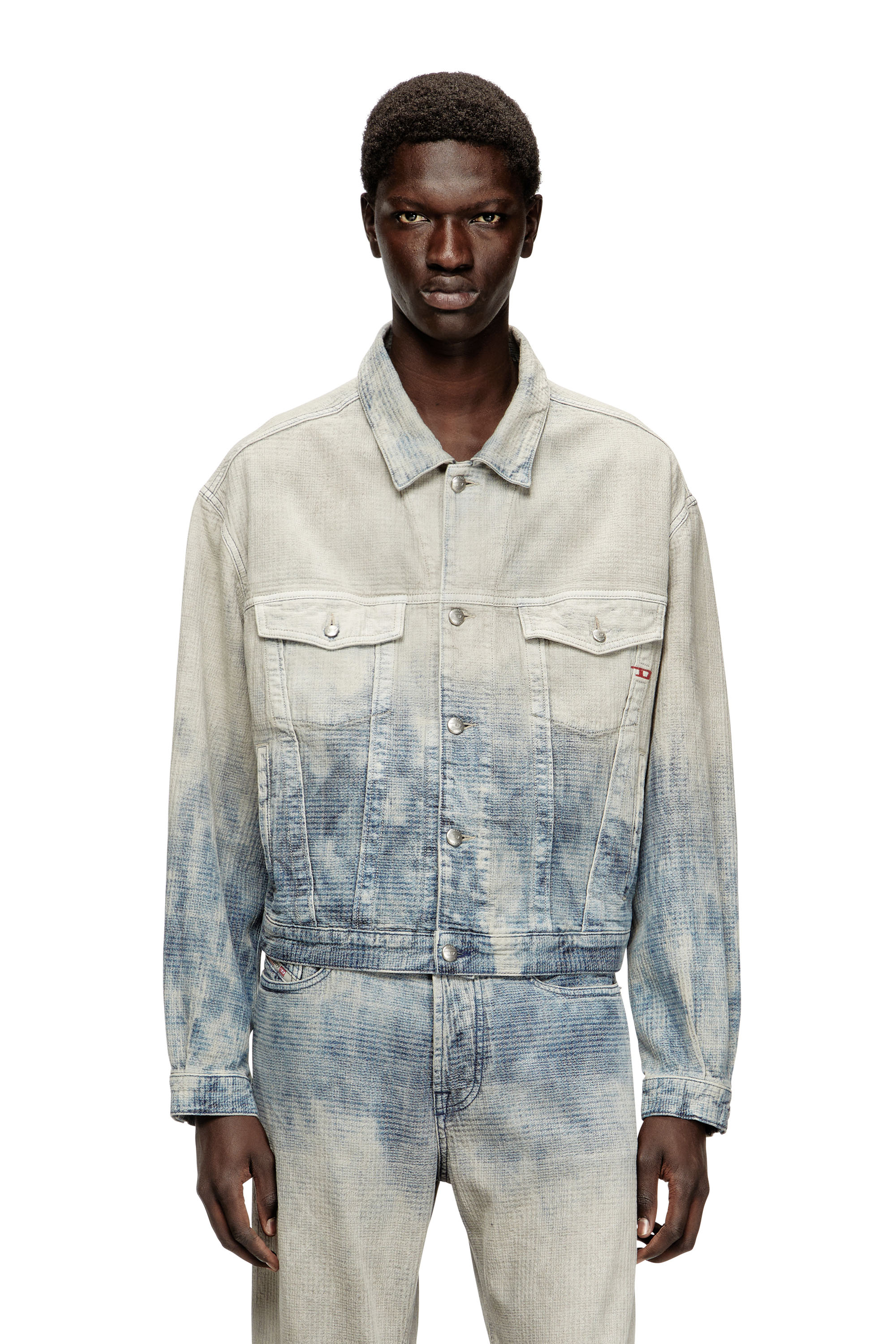 Diesel - D-RANGER, Giacca Trucker in denim jacquard e motivo Prince of Wales Unisex in Multicolor - 1