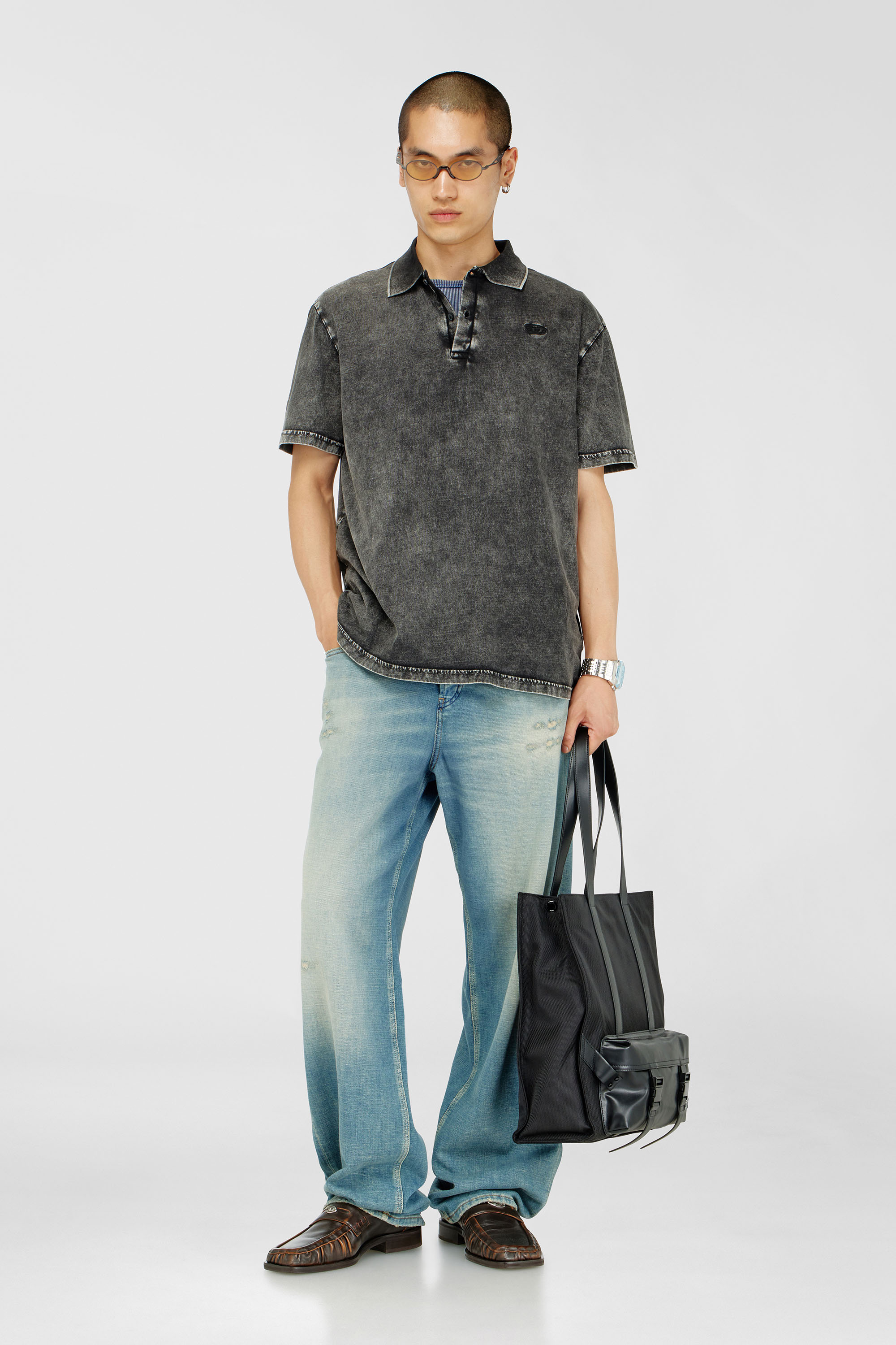 Diesel - T-REJUST-NC-DEN, Polo in jersey effetto denim Uomo in Grigio - 1