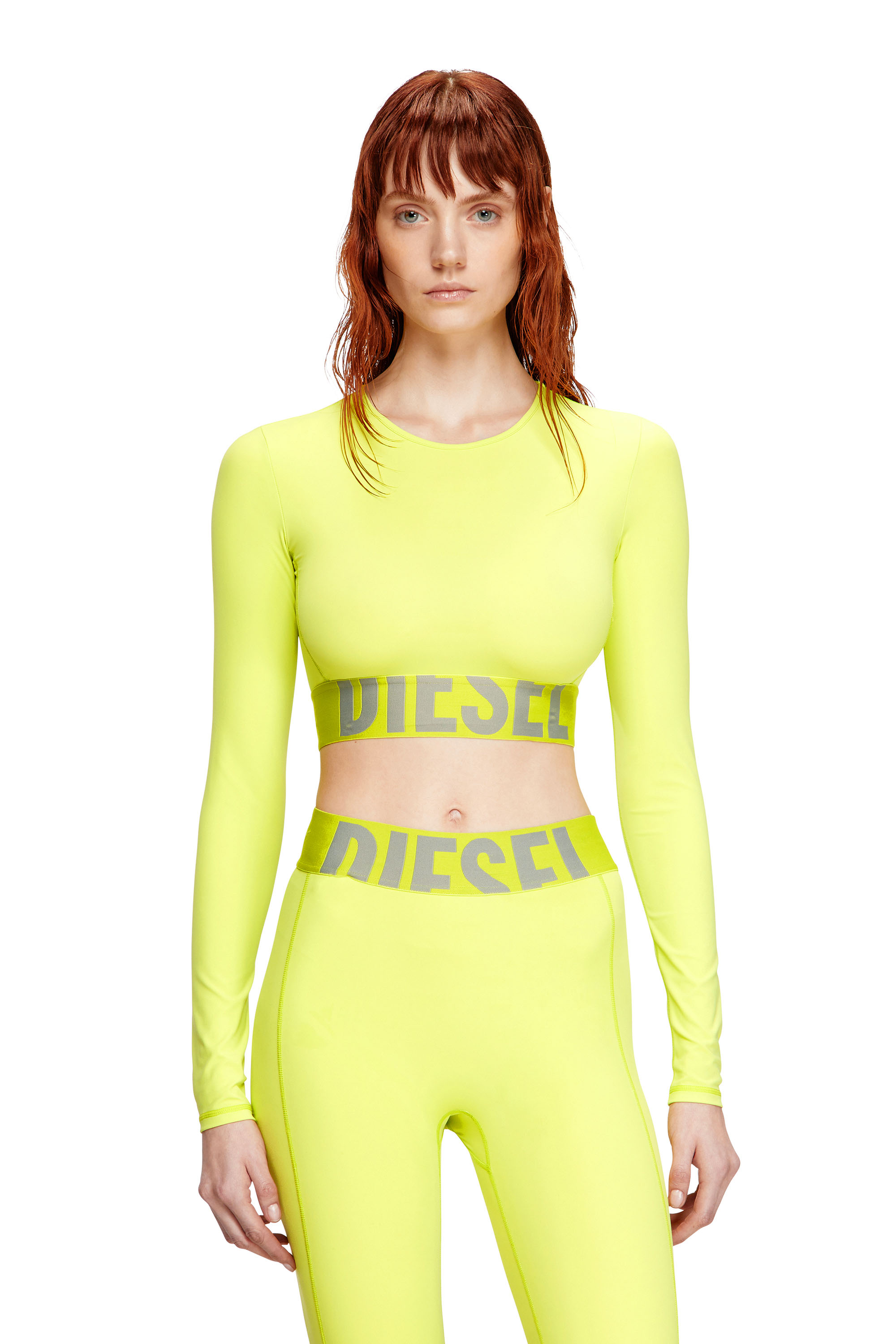 Diesel - MELISSA-D-POP, Crop top in microfibra con logo tagliato Donna in Verde - 3