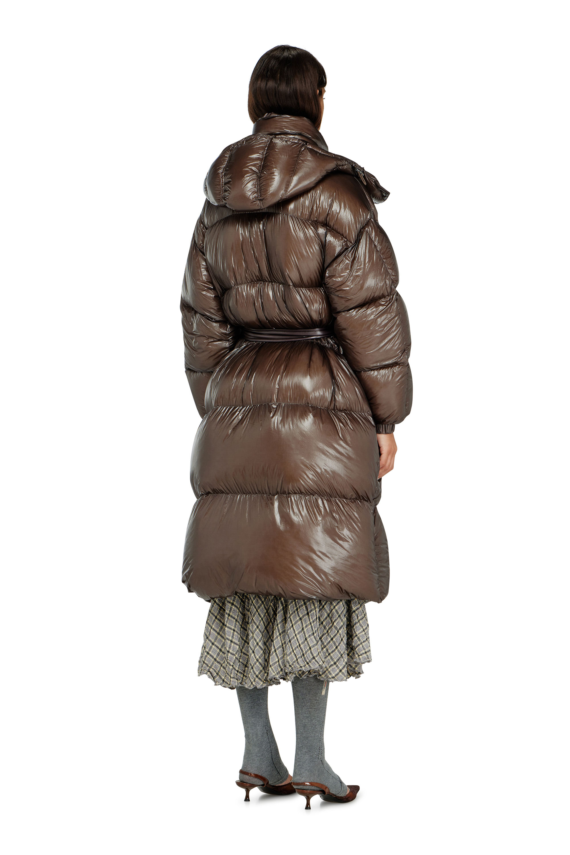 Diesel - W-ISHER, Woman's Down puffer coat in ultra-light ripstop in Brown - 4