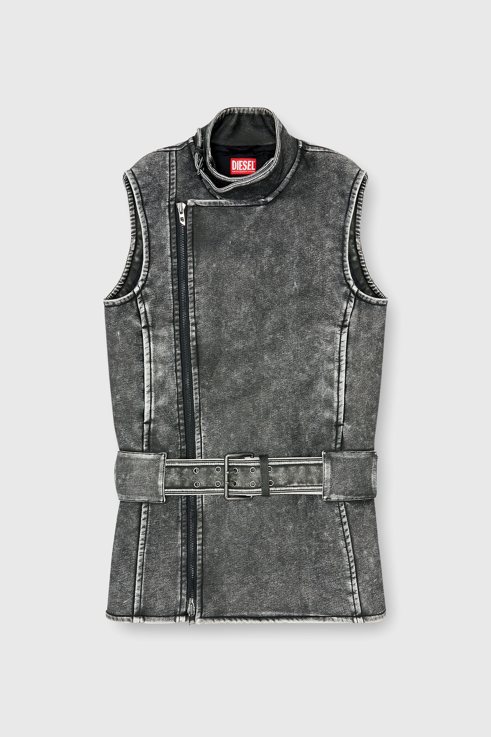Diesel - D-IKE, Abito mini stile biker con cintura Donna in Grigio - 2