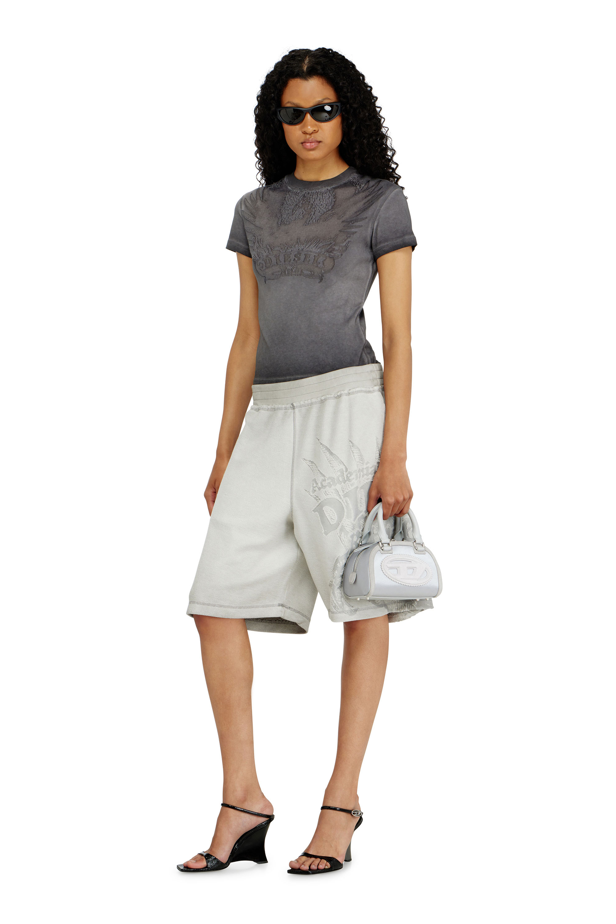 Diesel - 1DR DOME CROSSBODY, 1DR Dome - Borsa bowling mini in raso e scamosciato Donna in Argento - 1