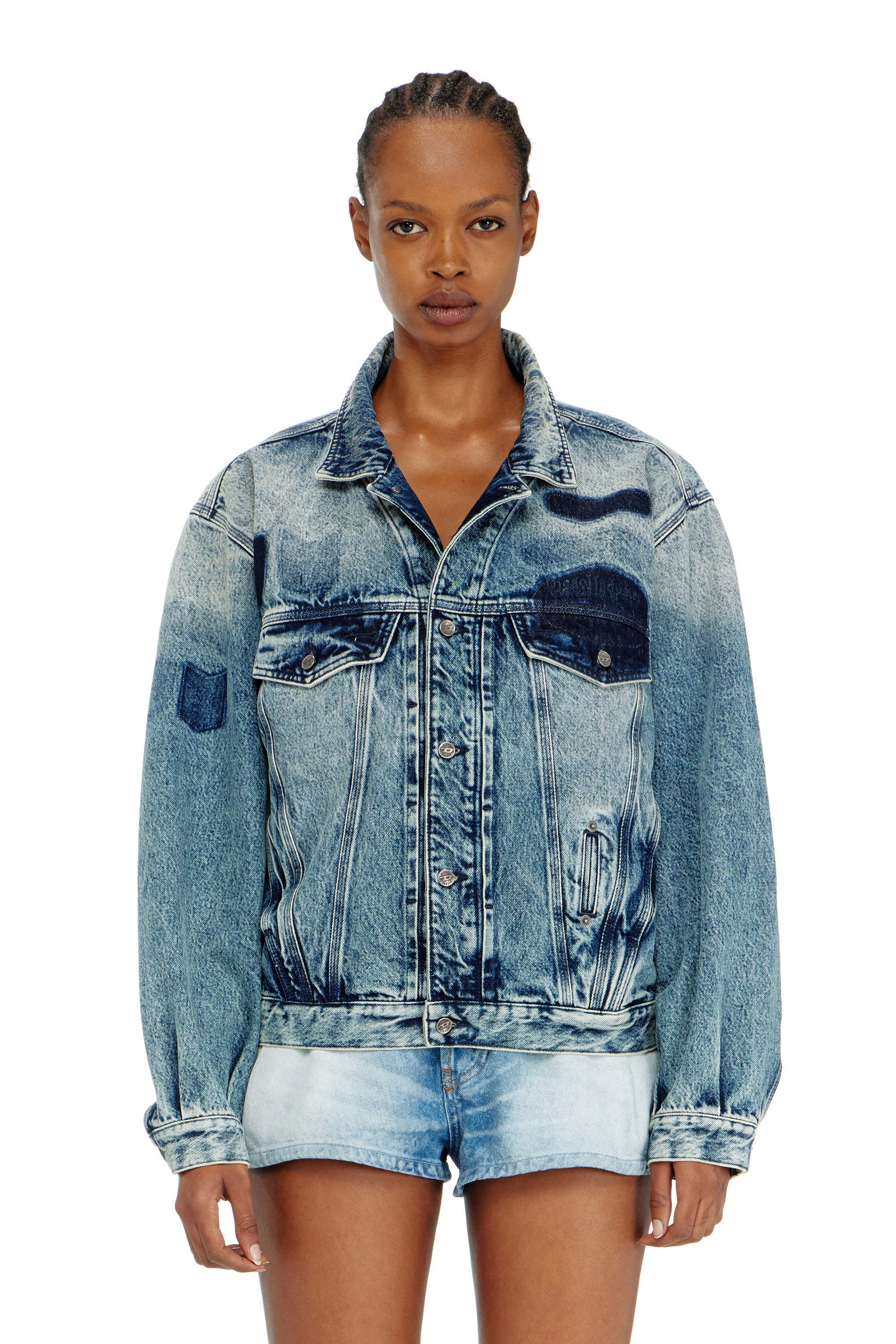 Diesel - D-DENVER-S2, Giacca trucker con effetto patch Unisex in Blu - 6