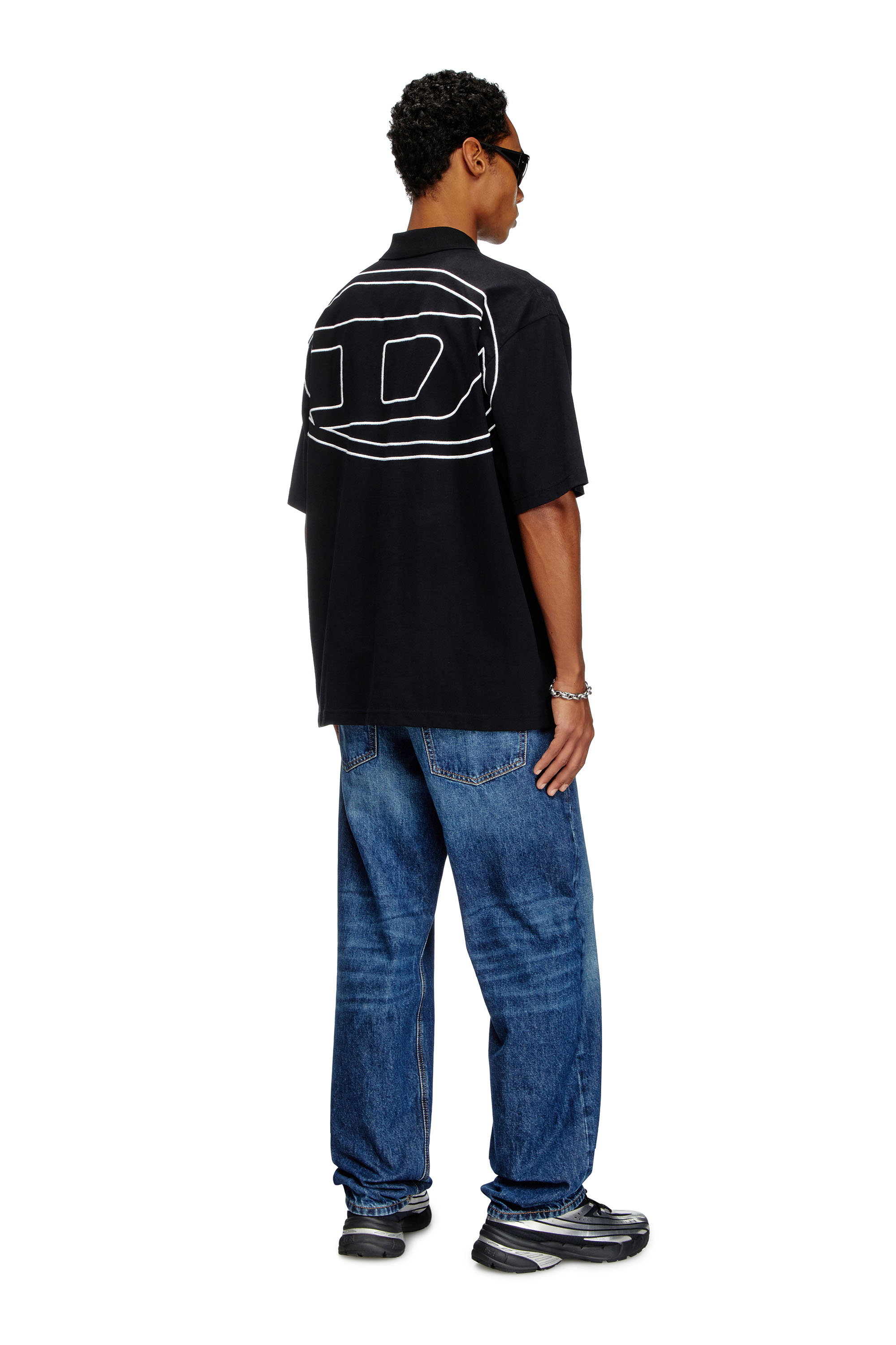 Diesel - T-VORT-MEGOVAL-D, Polo con maxi-ricamo oval D Uomo in Nero - 1