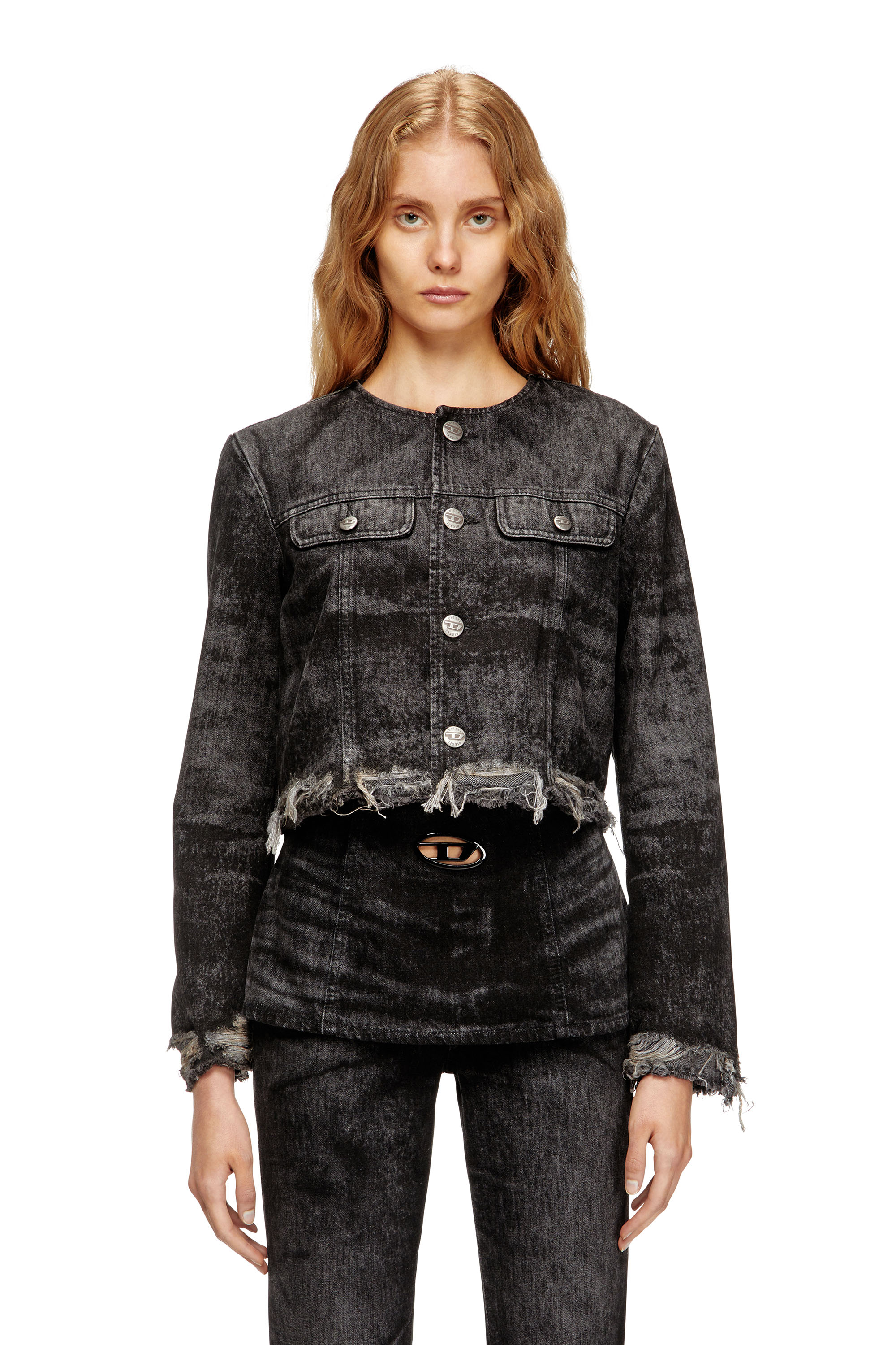 Diesel - DE-GRAFFY-FSH, Giacca in denim cotone-canapa laserato Donna in Nero - 1