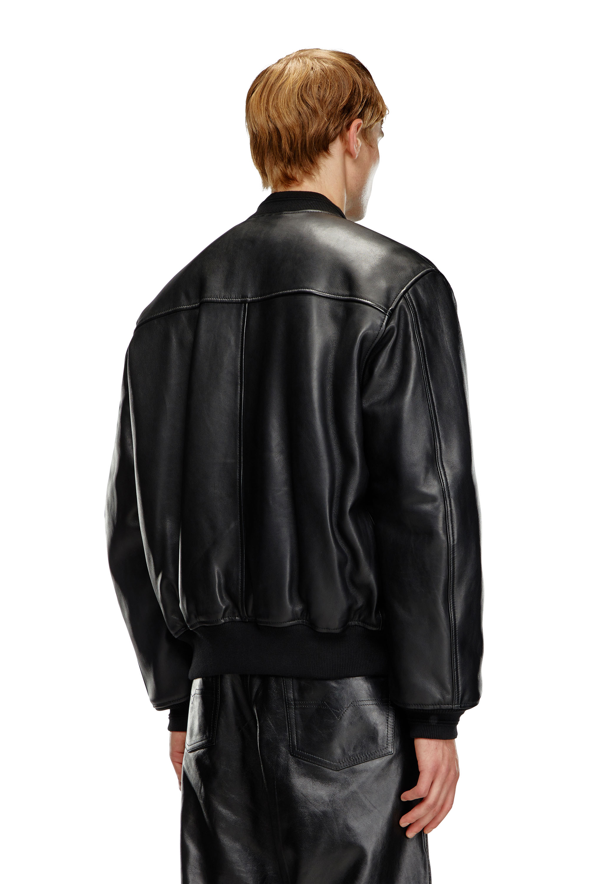 Diesel - L-KHAN, Man's Leather bomber jacket in Black - 3