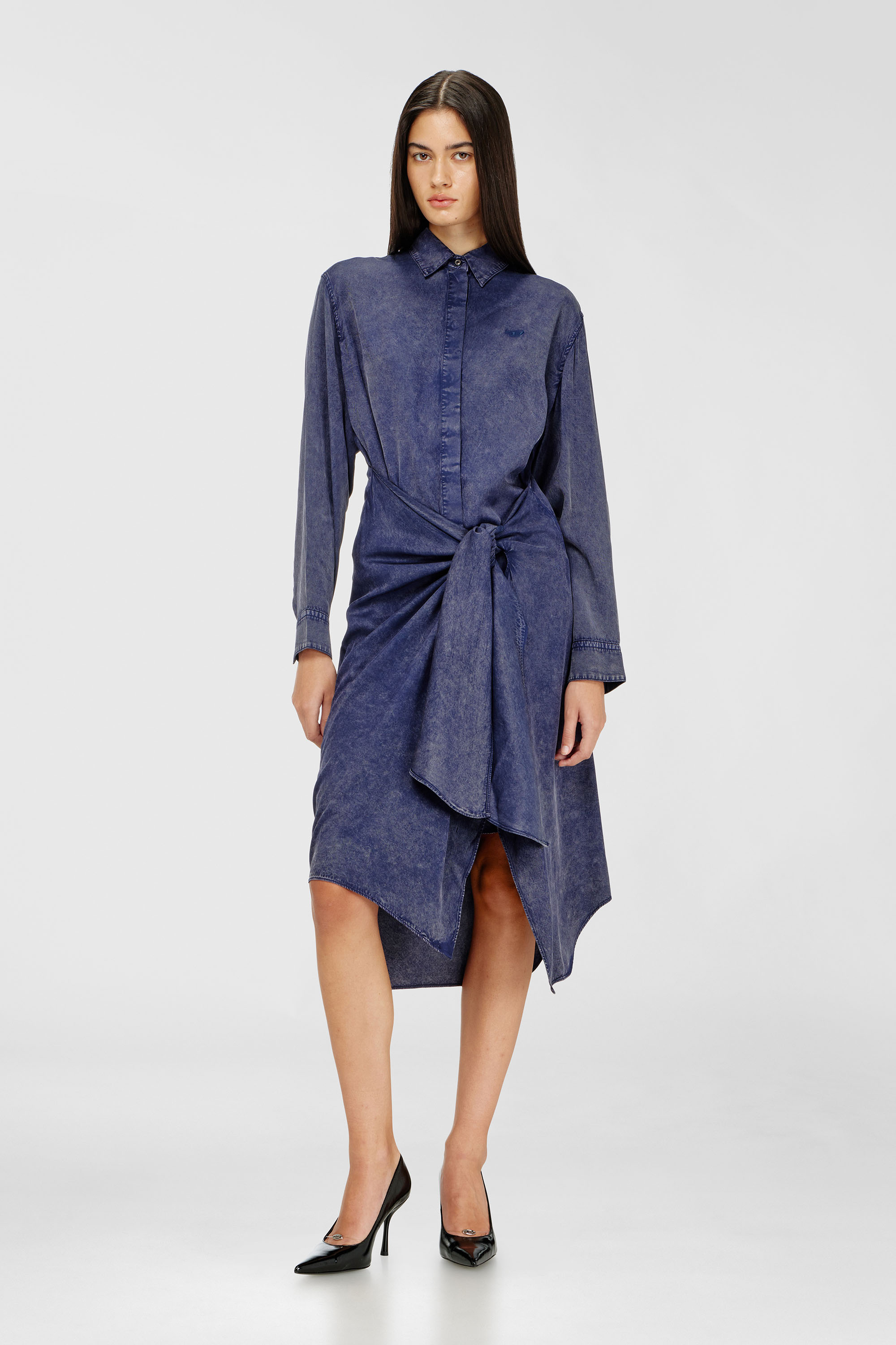Diesel - D-ILETTA-B2, Woman's Midi shirt dress in denim-effect viscose in null - 3