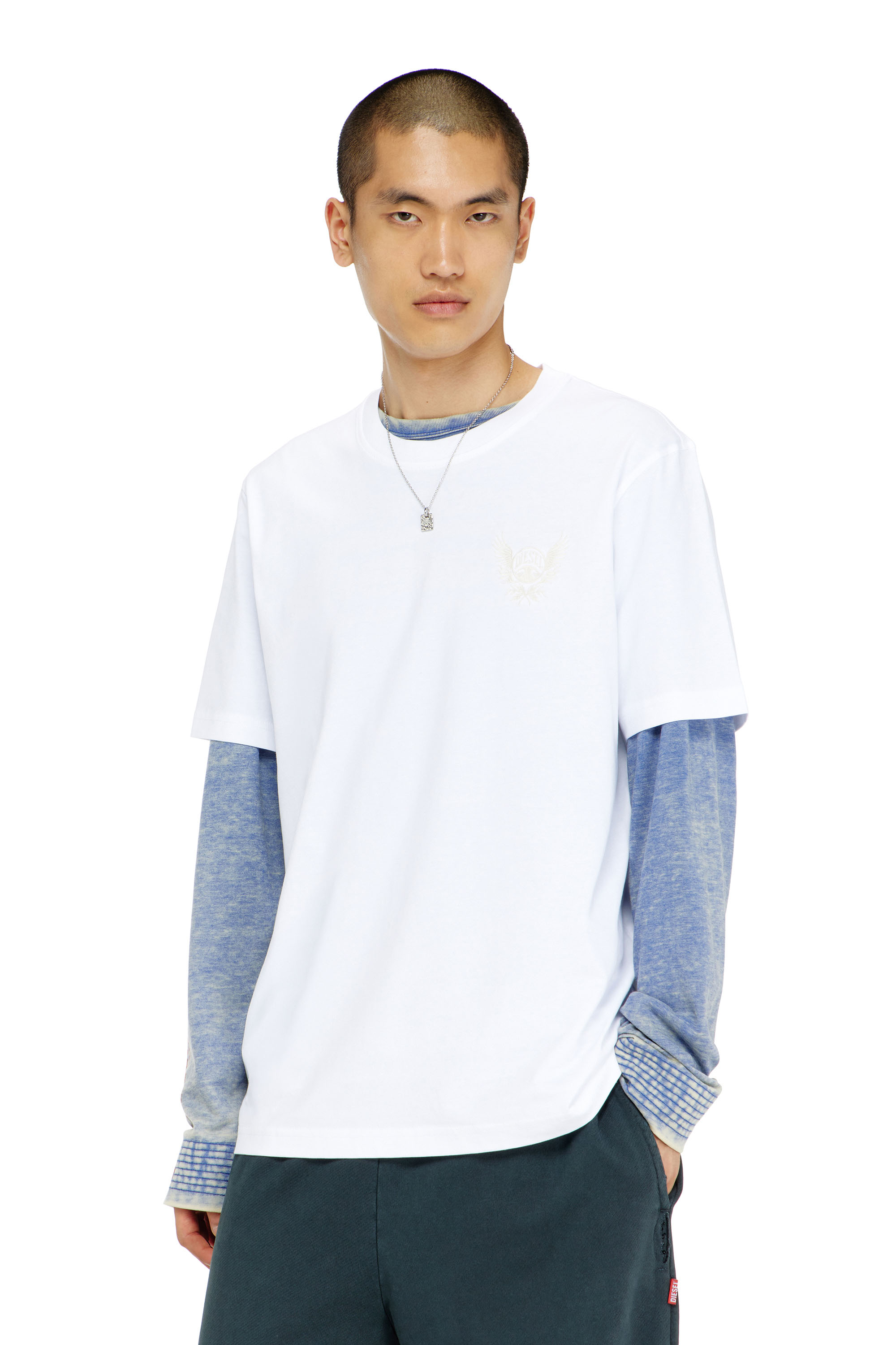 Diesel - T-ADJUST-AA8, T-shirt in cotone con motivo logo sul petto Uomo in Bianco - 1