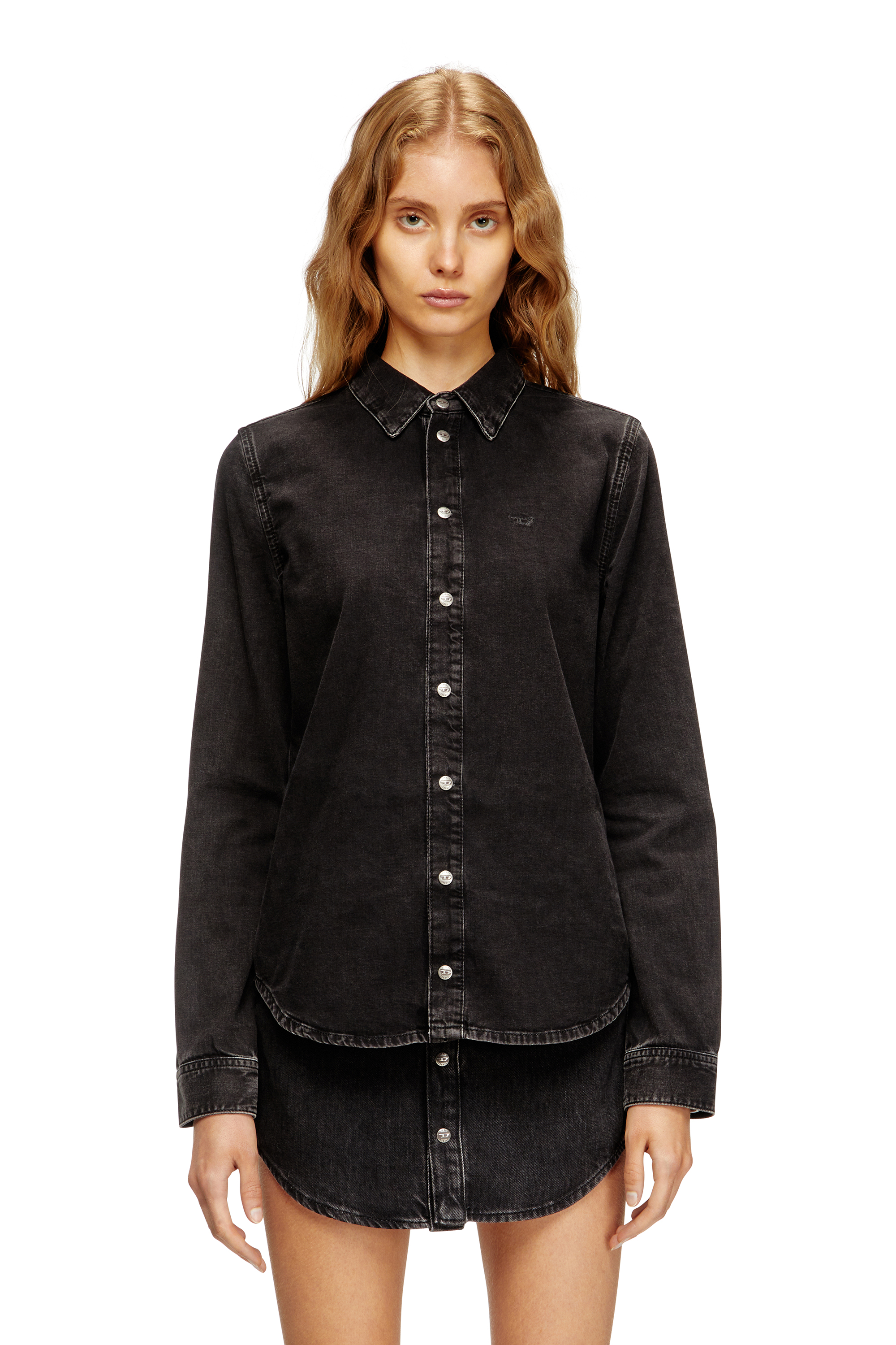 Diesel - DE-EAZY, Woman's Denim shirt with contrasting stitching in Black - 1