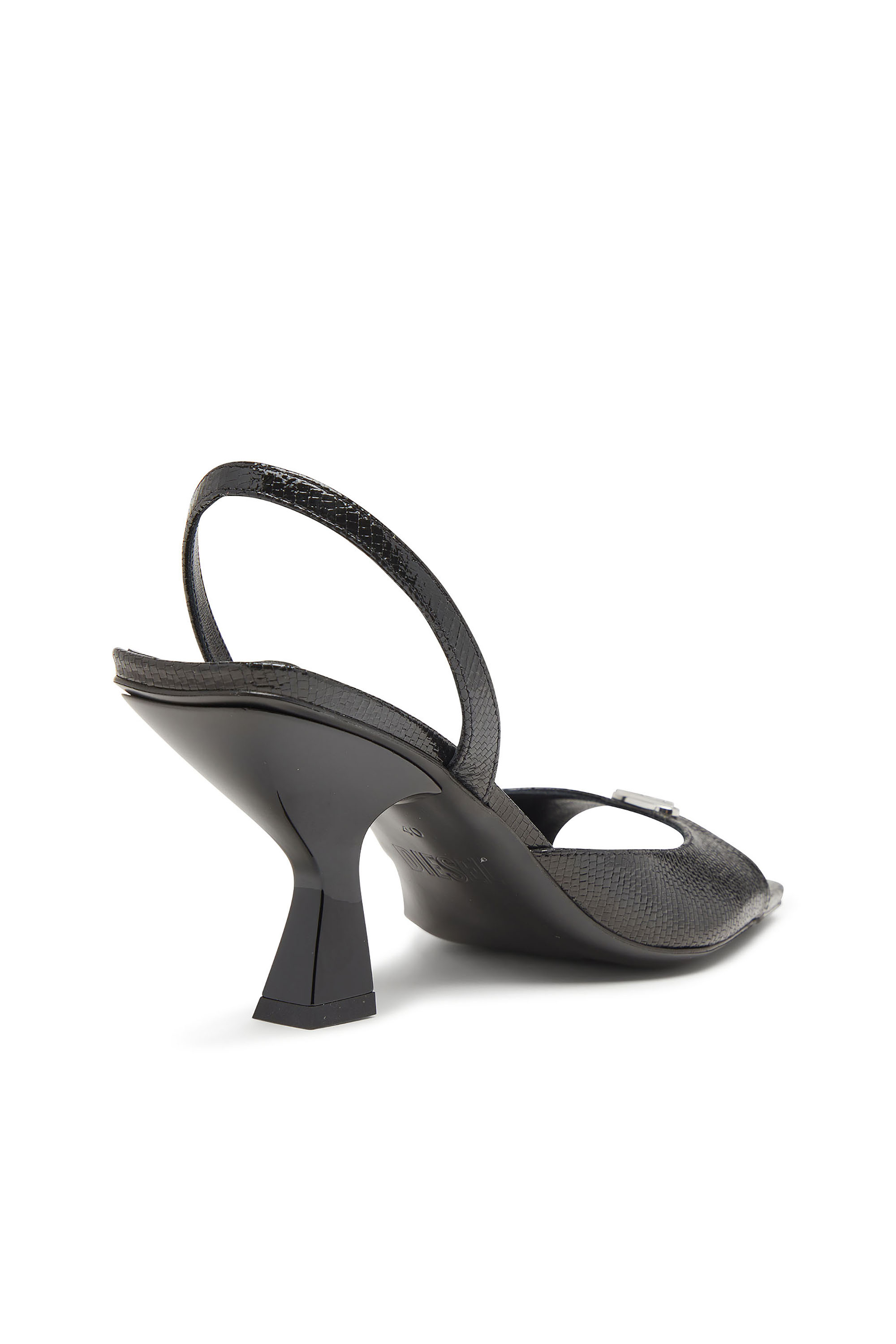 Diesel - D-AMBER 75 SANDAL, D-Amber-Sandali slingback in pelle stampa lizard Donna in Nero - 4