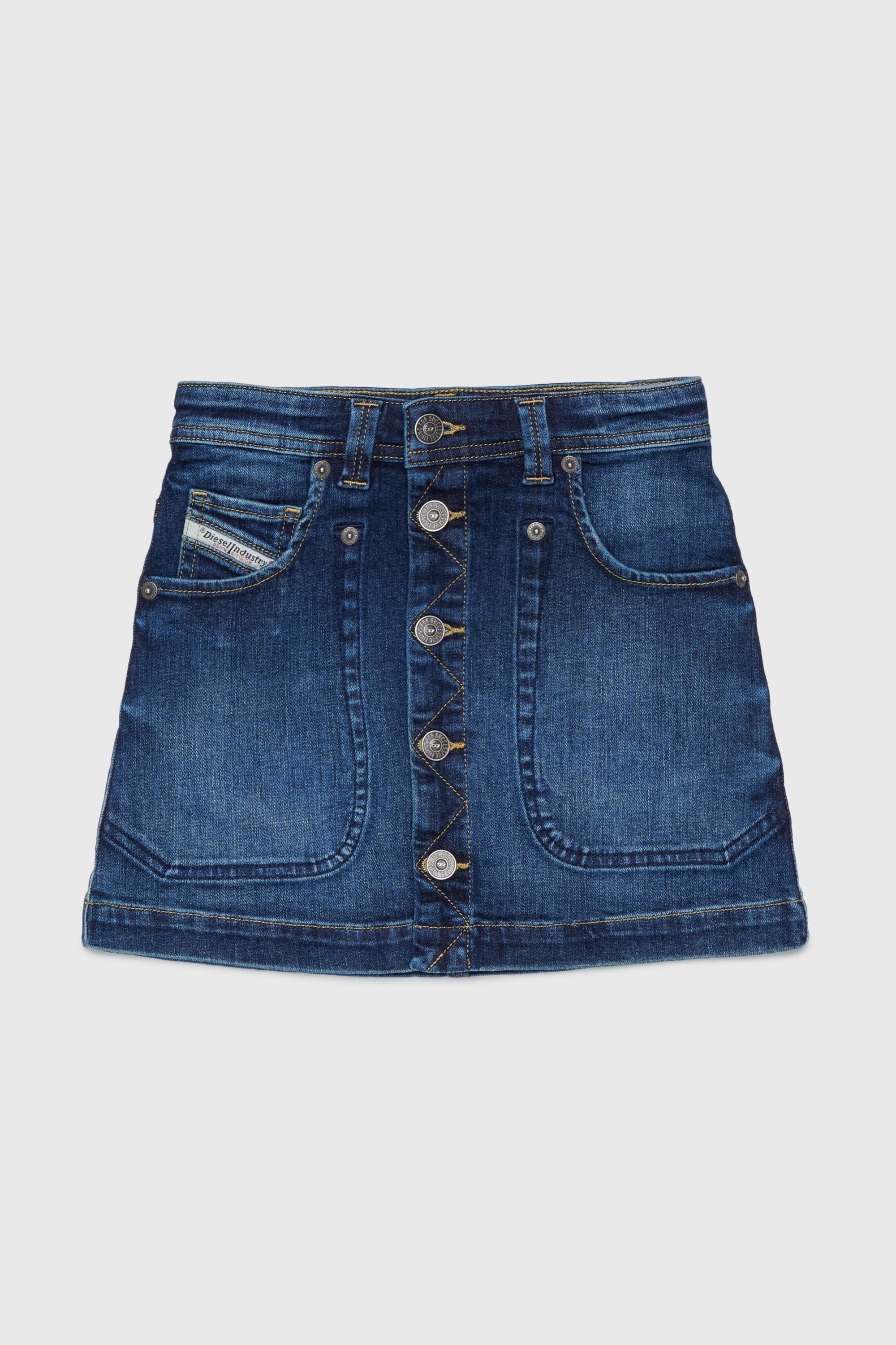 Diesel - GEALBUS, Minigonna in denim con bottoni frontali Donna in Blu - 1