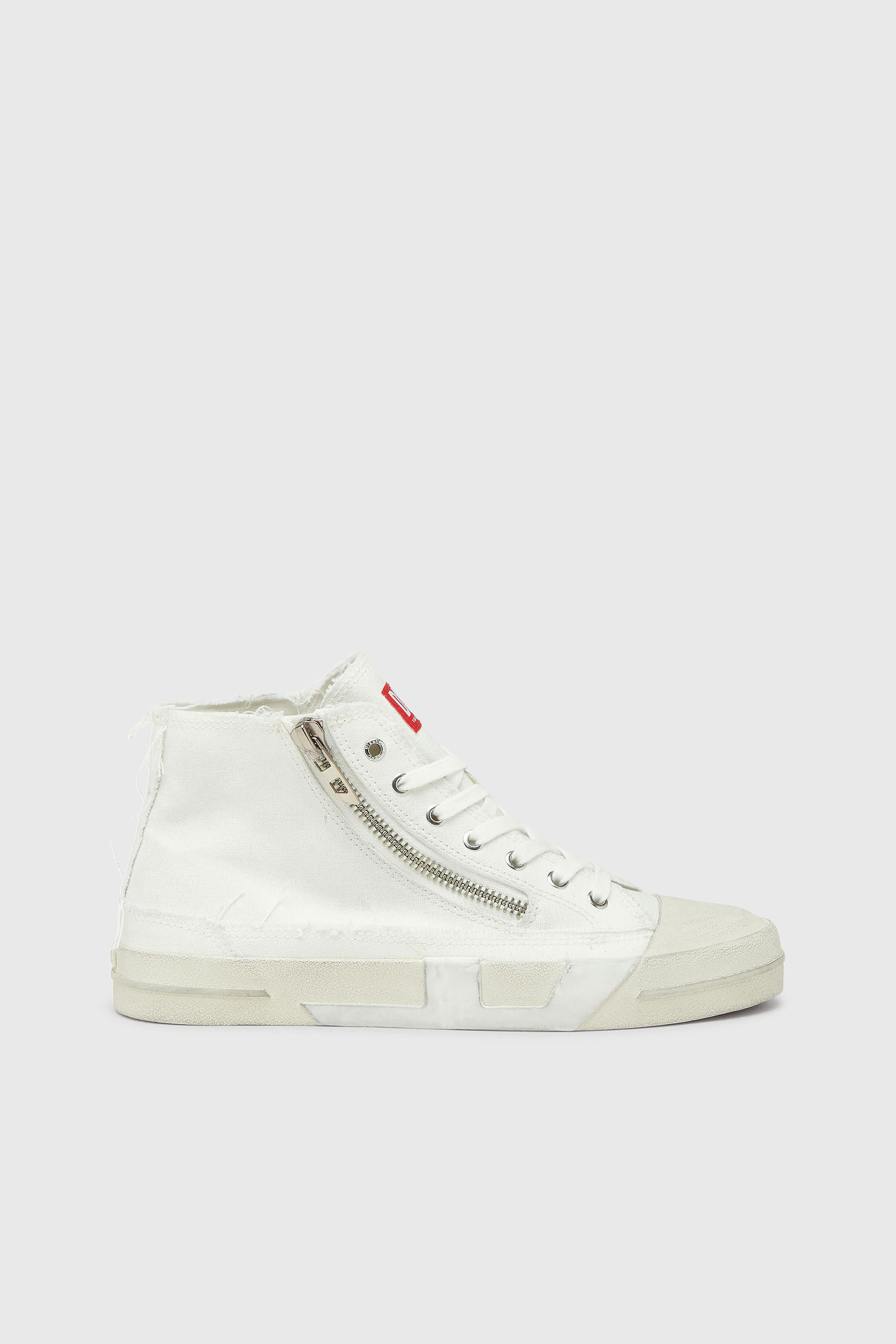 Diesel - S-D-VERSE ZIP MID II, S-D-Verse - Sneakers in canvas sfrangiato con logo D Uomo in Bianco - 1