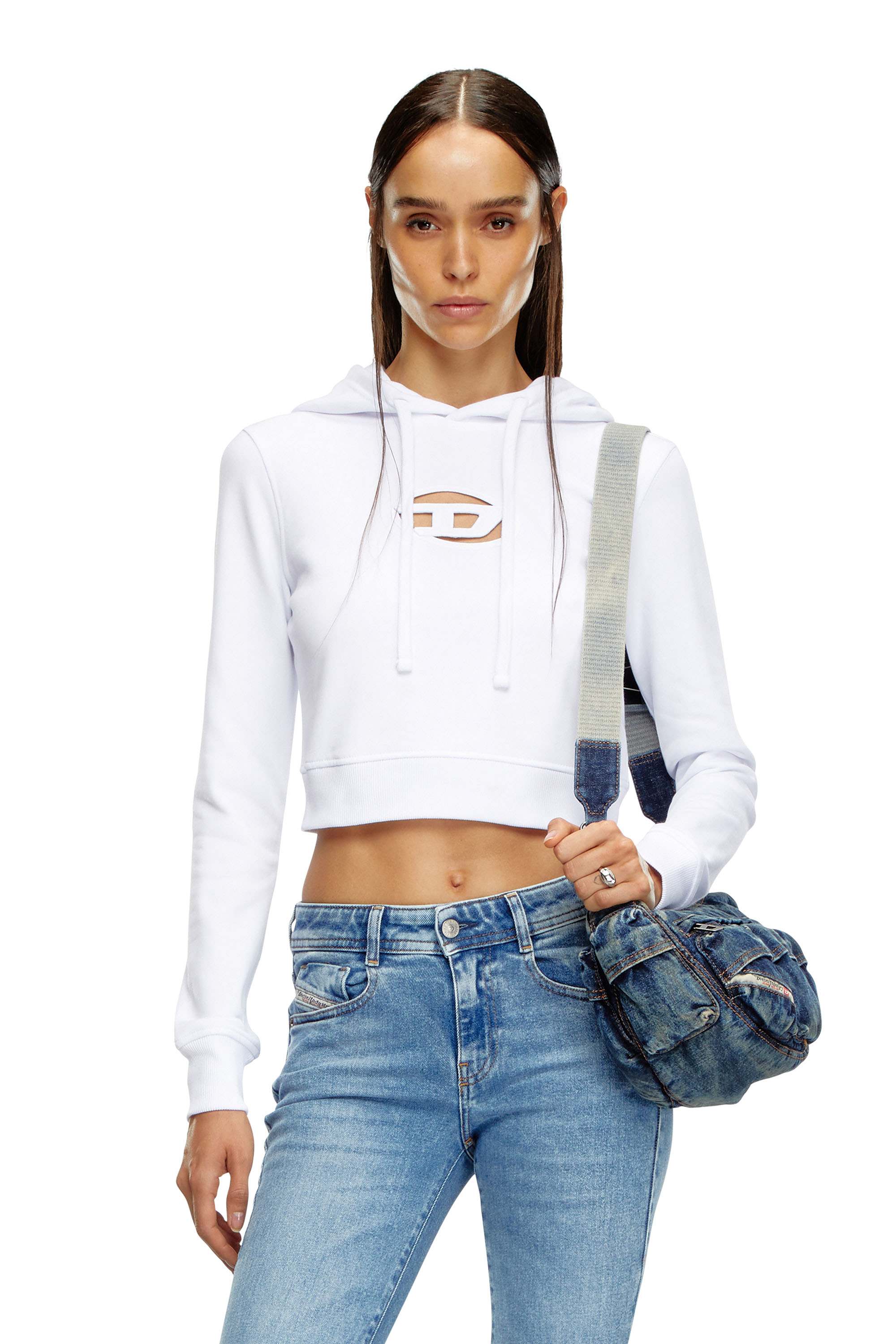 Diesel - F-SLIMMY-HOOD-OD, Donna Hoodie con logo Oval D cut-out in Bianco - Image 1