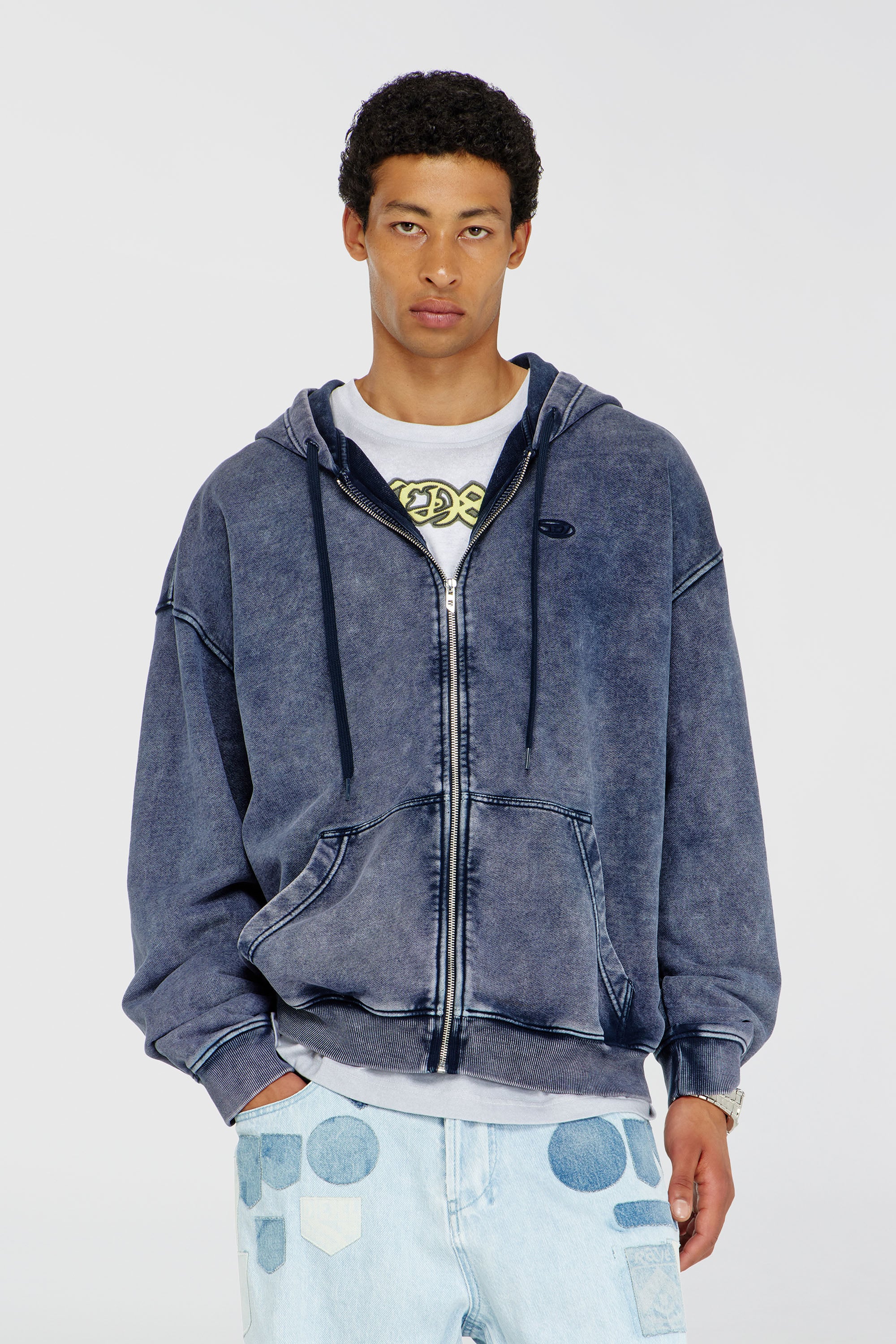 Diesel - S-BOXT-HOOD-ZIP-DEN, Felpa con cappuccio e zip in pile di cotone trattato Uomo in Blu - 1