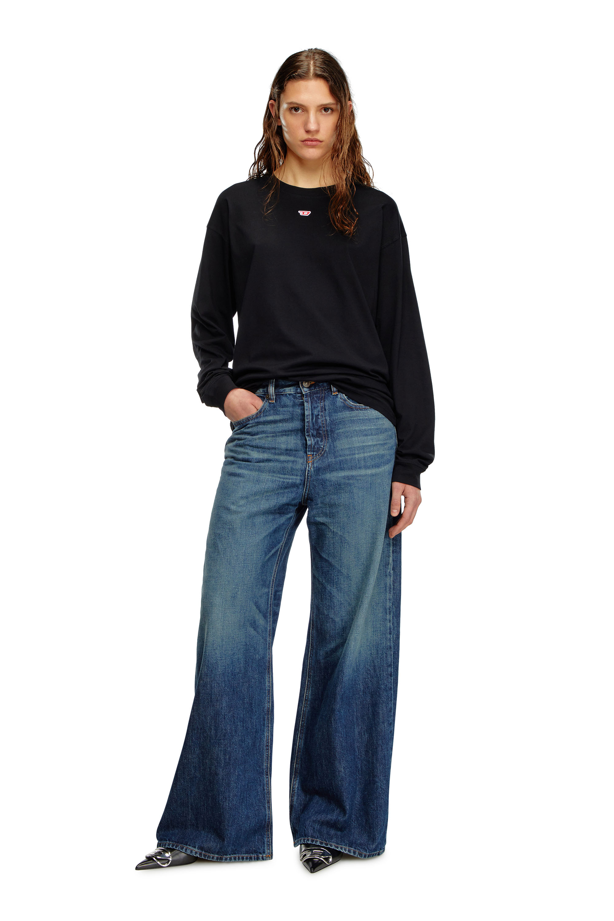 Diesel - T-BOXT-LS-D, T-shirt a maniche lunghe con patch D Unisex in Nero - 2