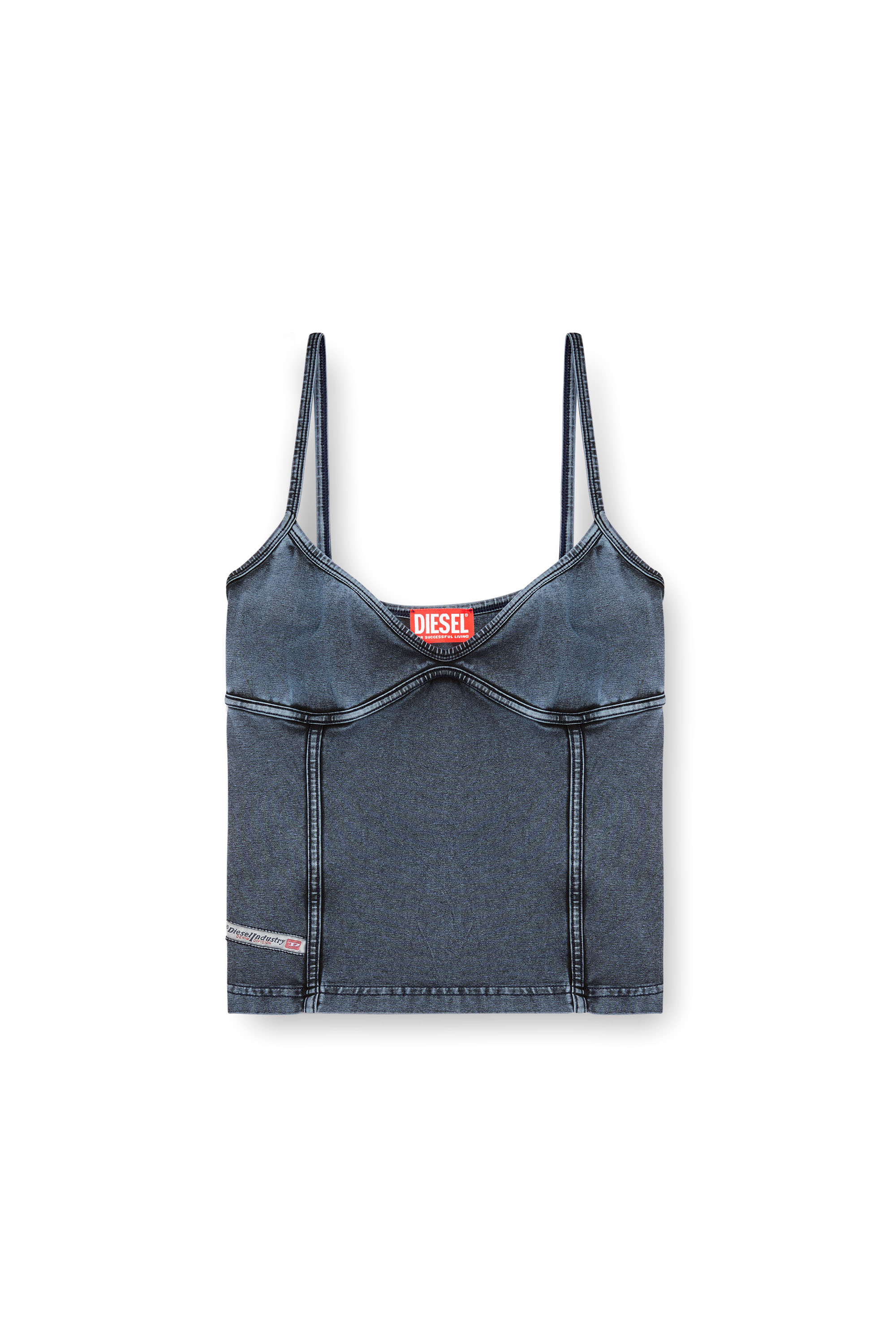 Diesel - T-ONY, Top con spalline in jersey effetto denim Donna in Blu - 3